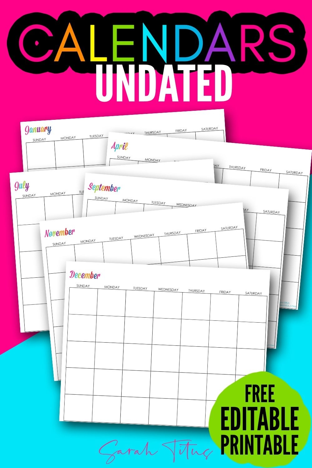 Undated Custom Editable Free Printable Calendars In 2020