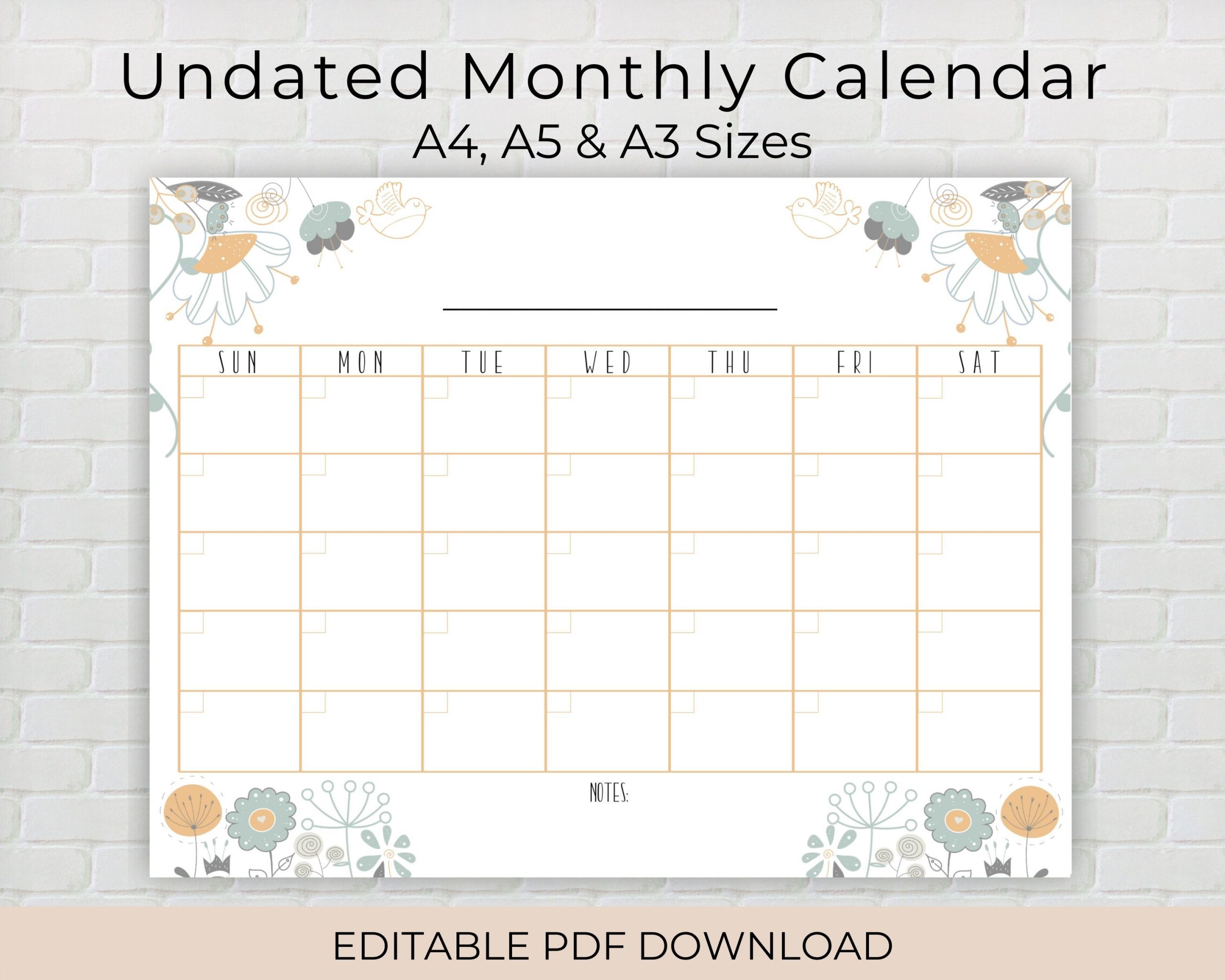 Undated Editable Monthly Calendar Printable Planner Pdf