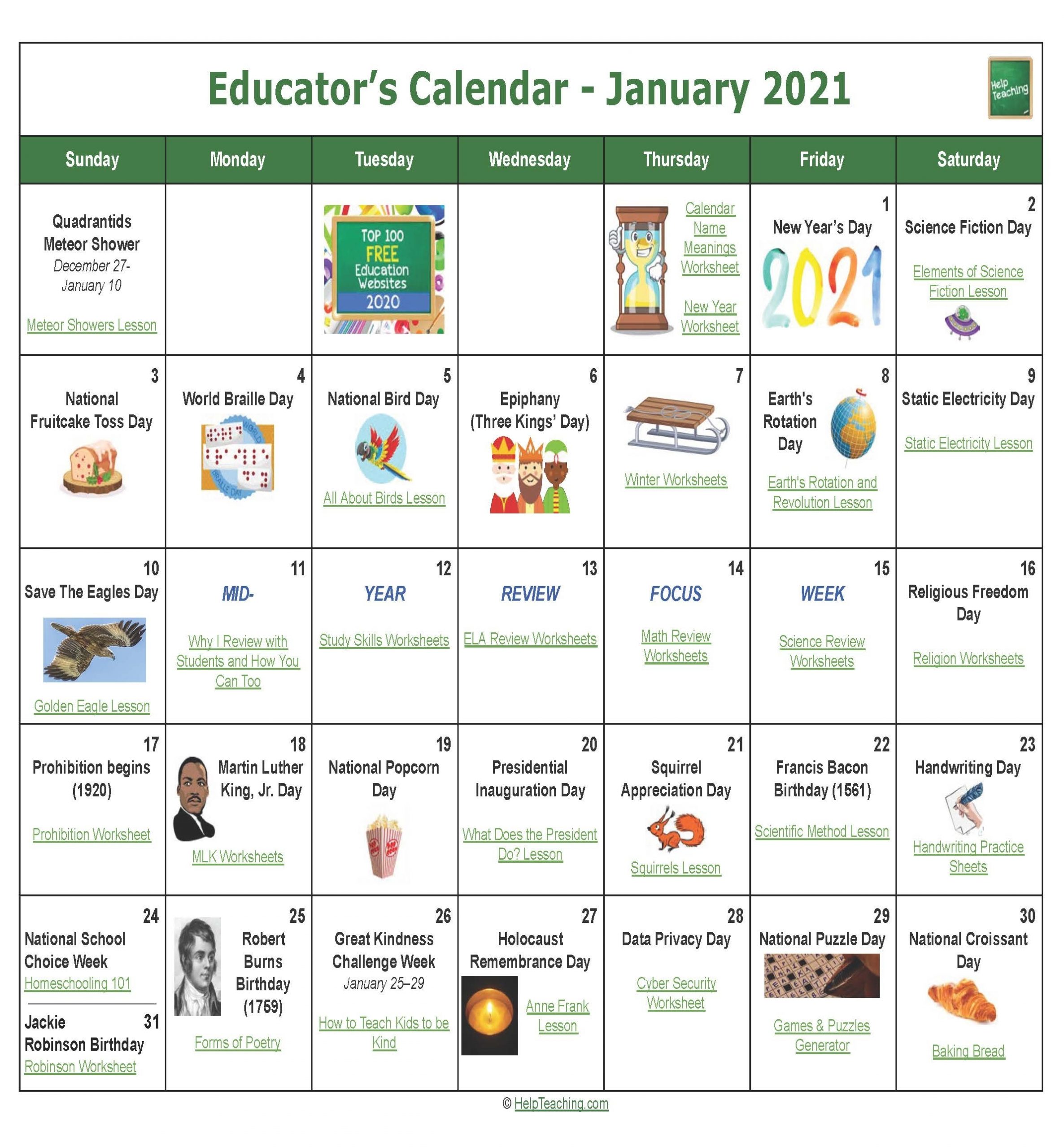 Us Educator&#039;S Calendar 2020-2021