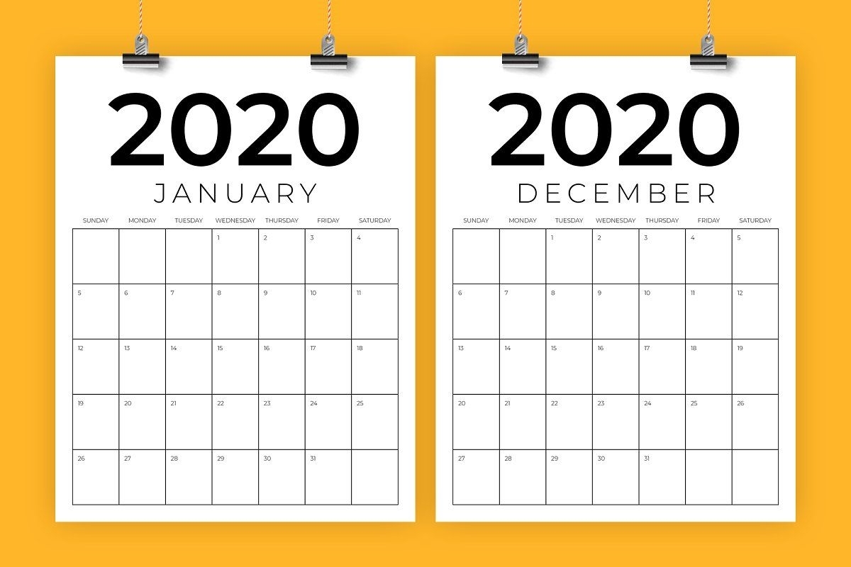 Vertical 8.5 X 11 Inch 2020 Calendar | Calendar Template