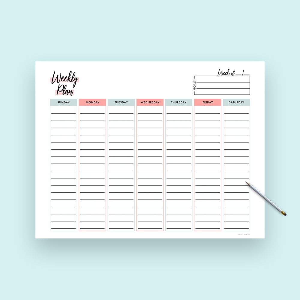 Vertical Weekly Planner Template (With Goals)