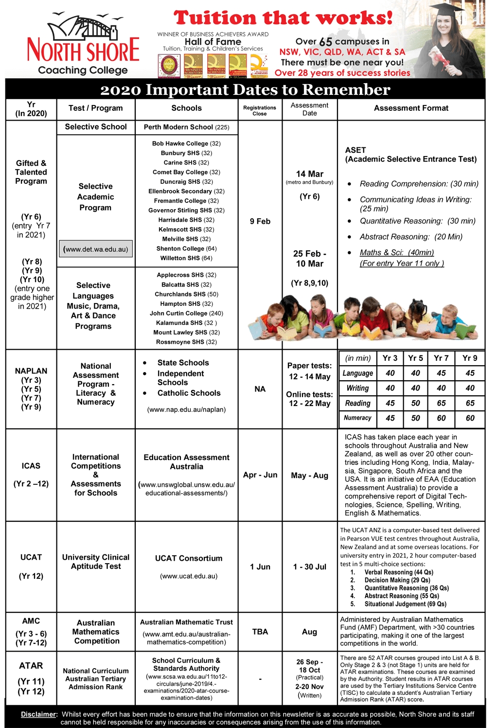 Wa - 2020 Important Dates To Remember - North Shore Coaching