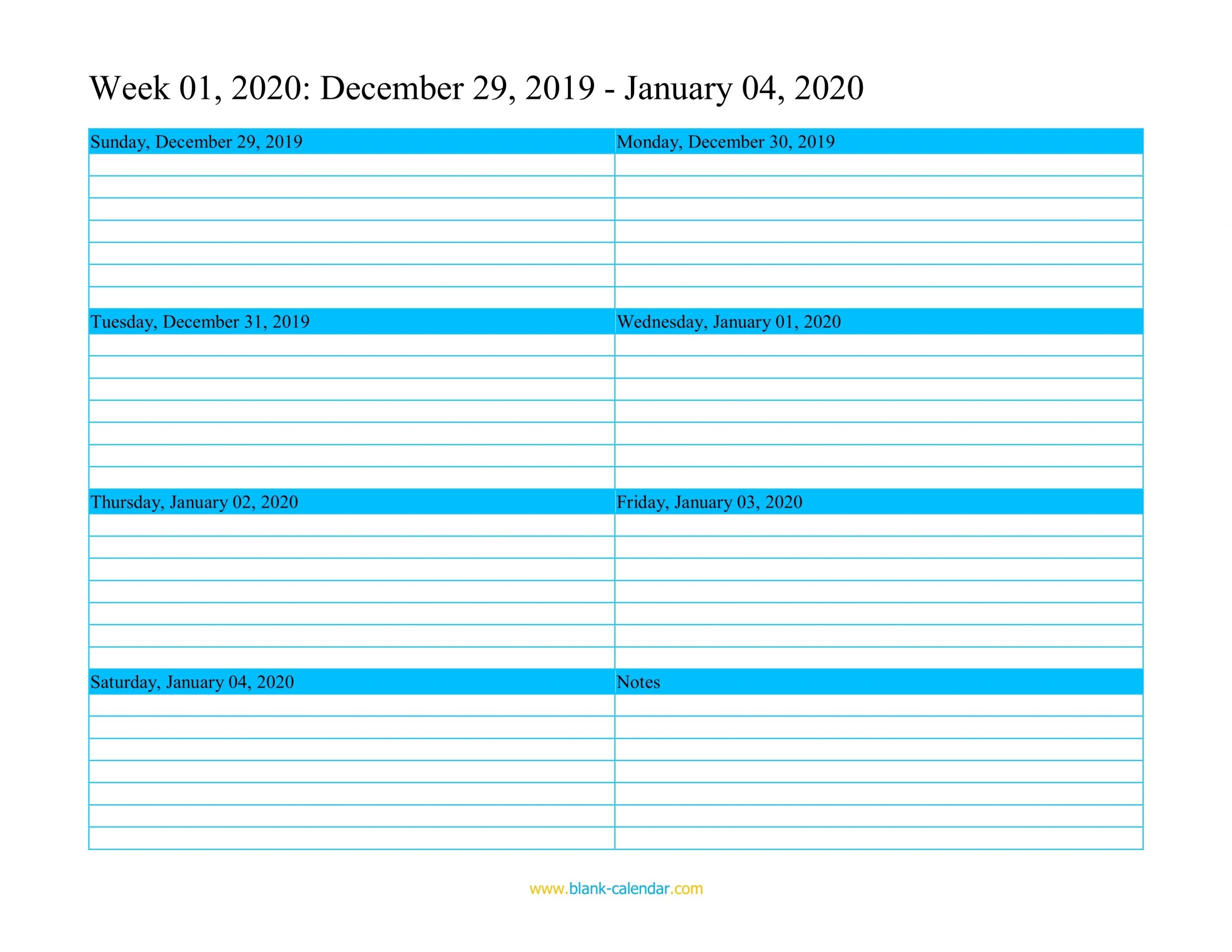 Weekly Calendar 2020 (Word, Excel, Pdf)