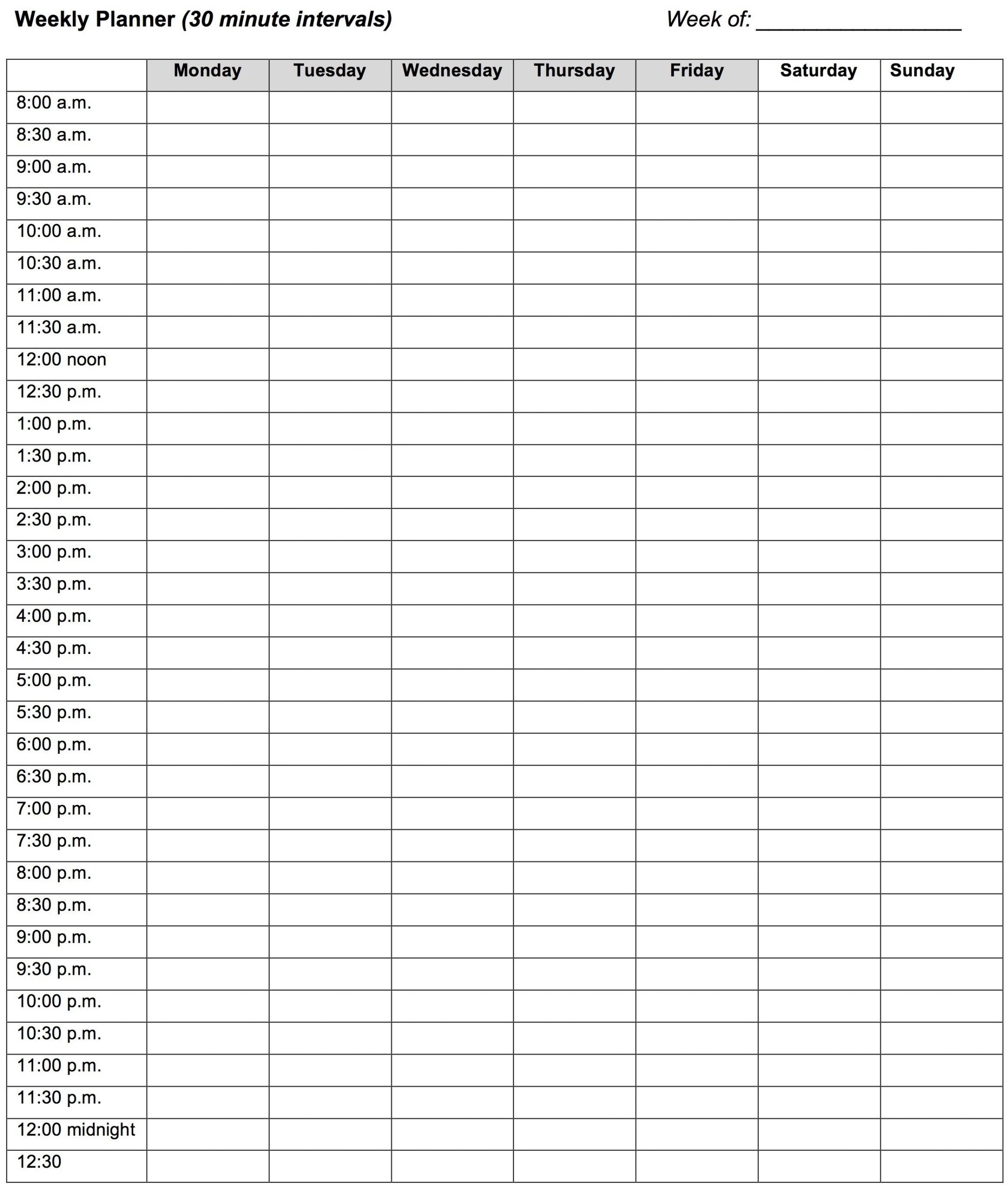 daily schedule planner 15 minute increments