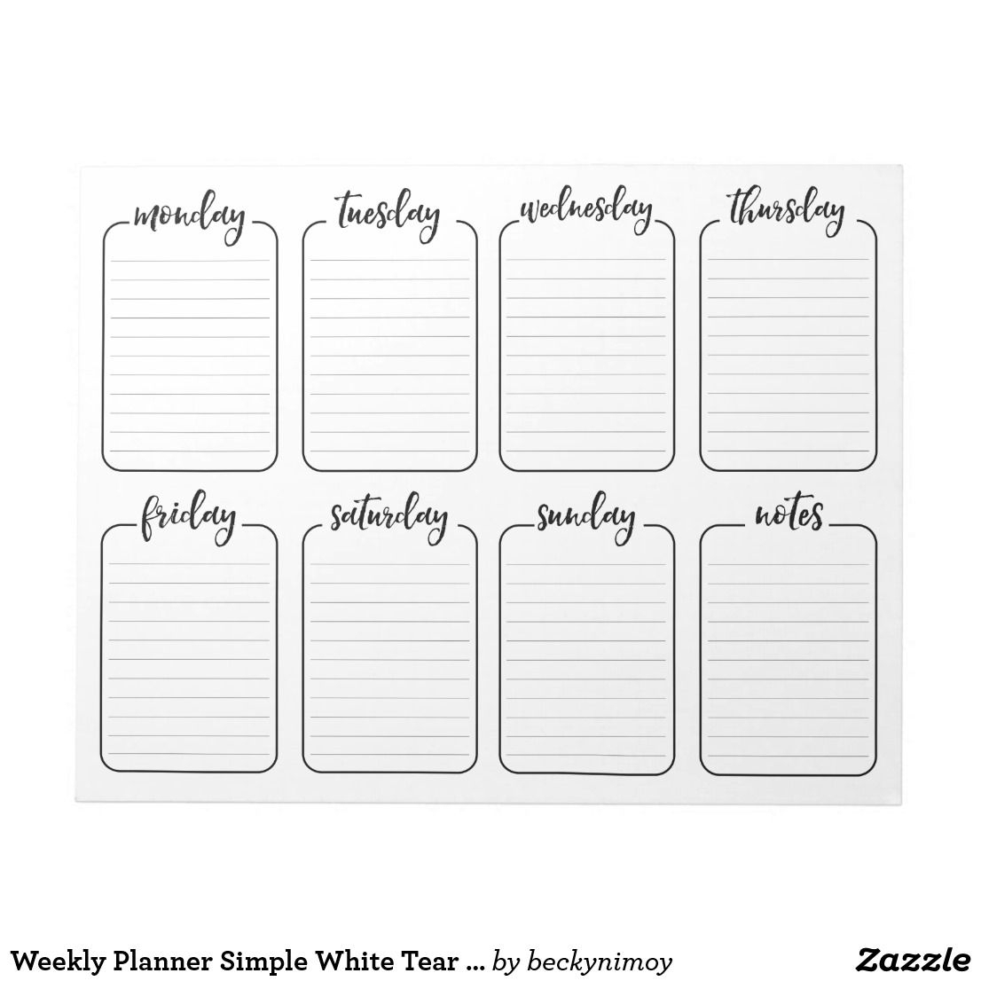 Weekly Planner Simple White Tear Away Calendar Notepad
