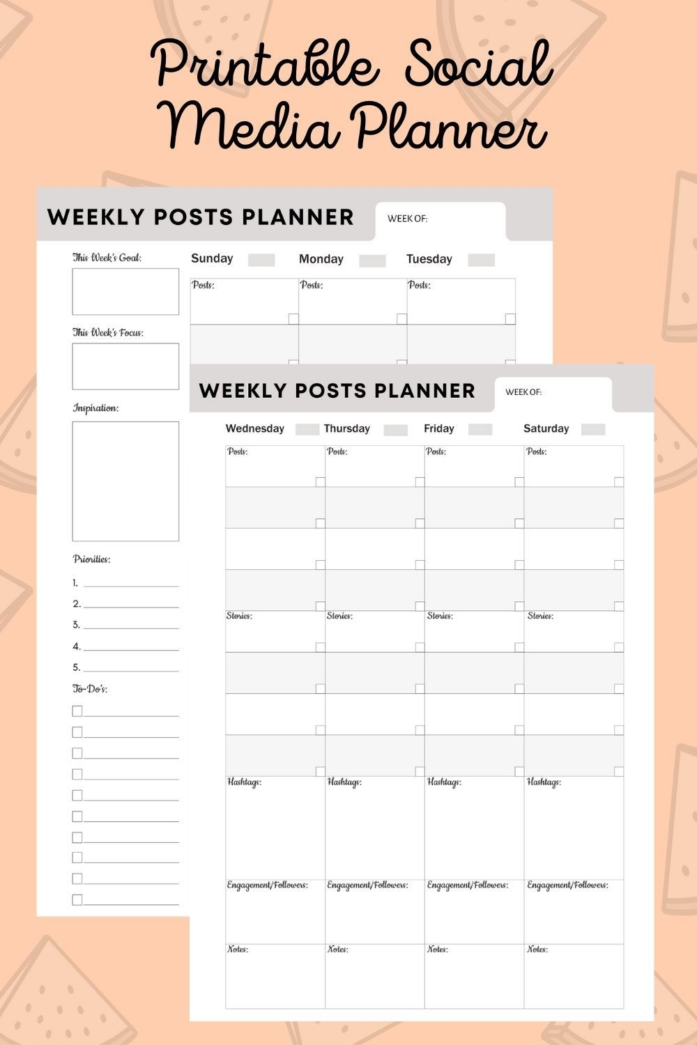 Weekly Posts Planner Social Media Planner Printable | Etsy