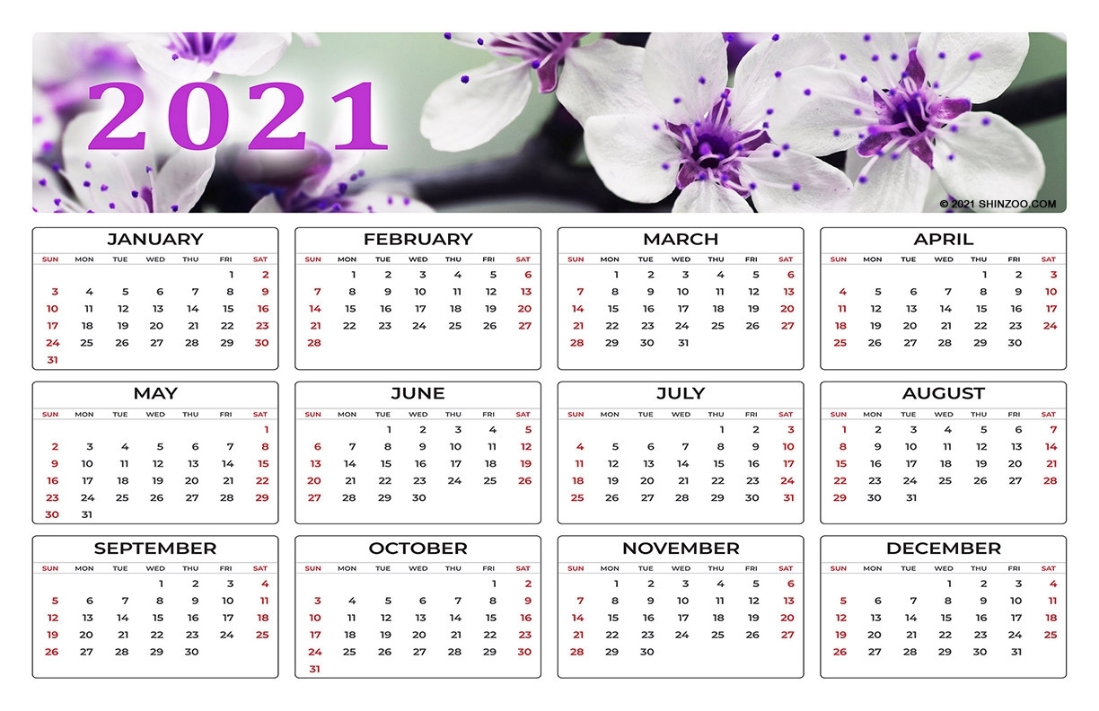 White Flowers In Spring: 2021 Calendar 11X17 Printable Template