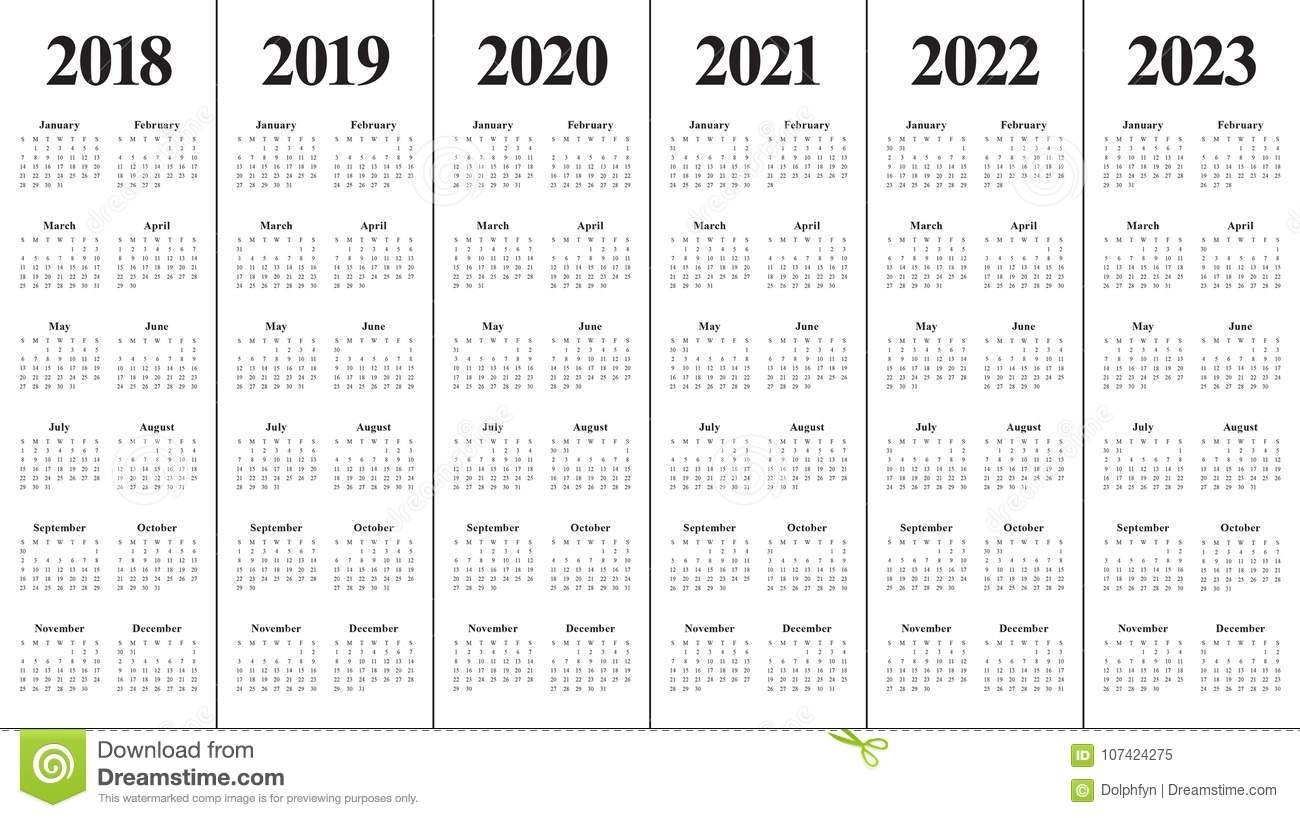 Year 2018 2019 2020 2021 2022 2023 Calendar Vector Stock