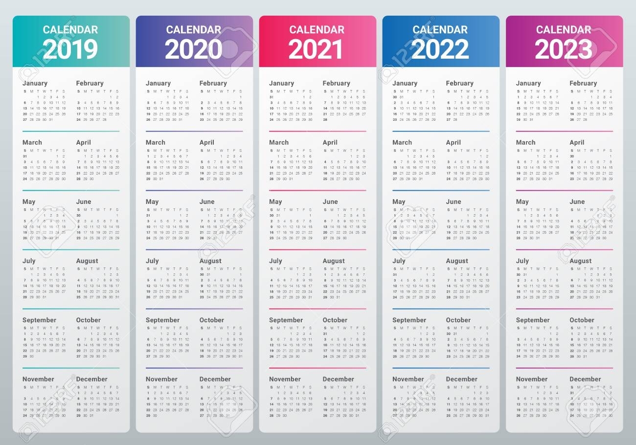 Year 2019 2020 2021 2022 2023 Calendar Vector Design Template,..