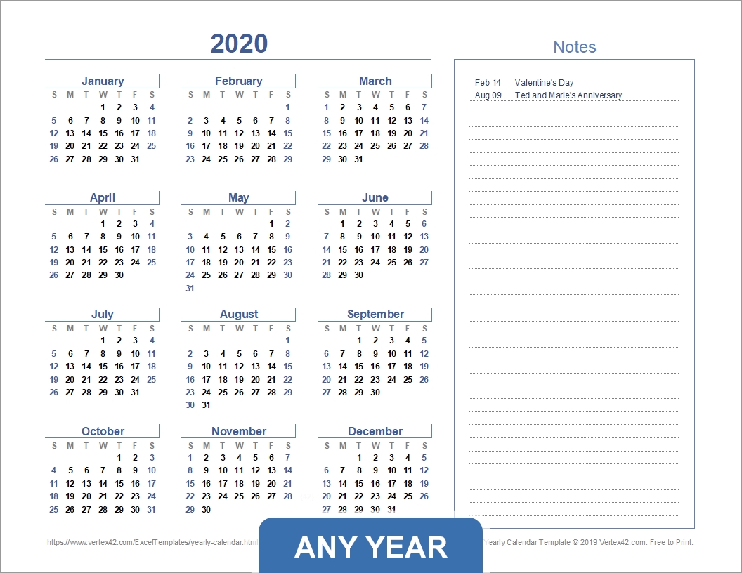 Yearly Calendar Template For 2020 And Beyond