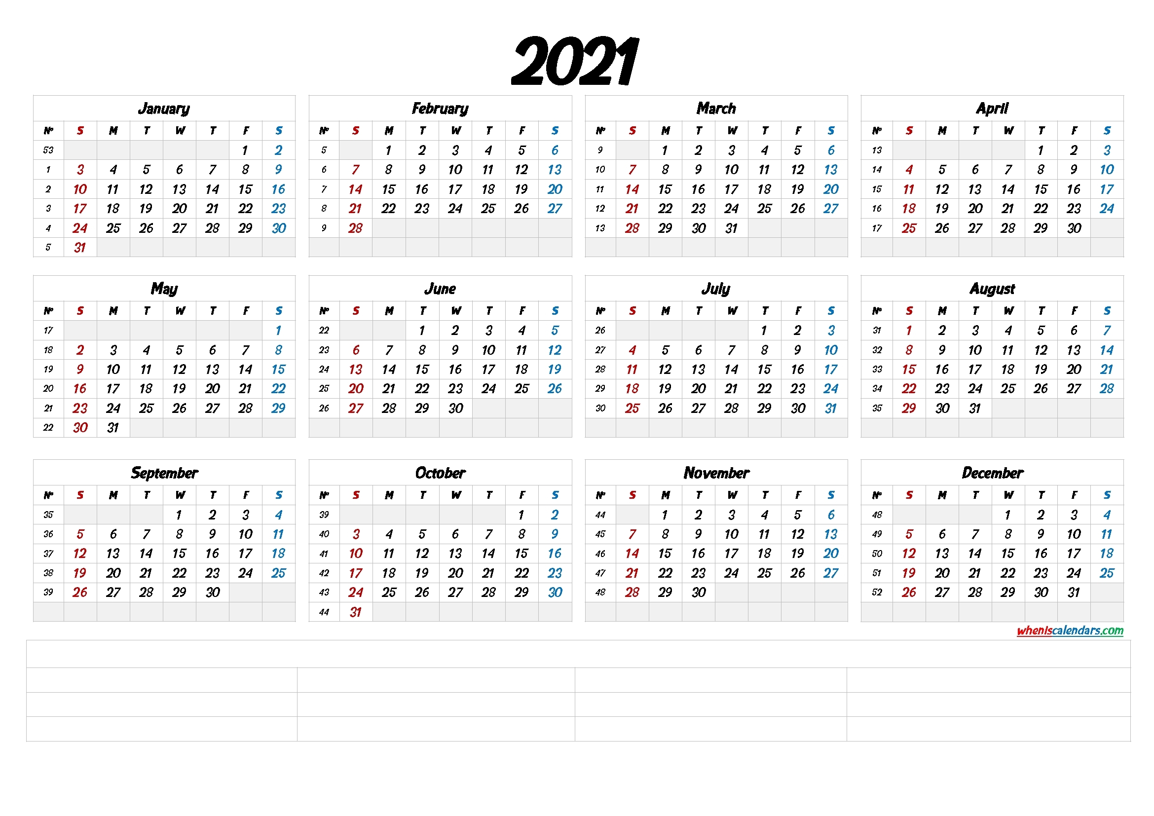 2021 Calendar With Week Numbers Printable (6 Templates