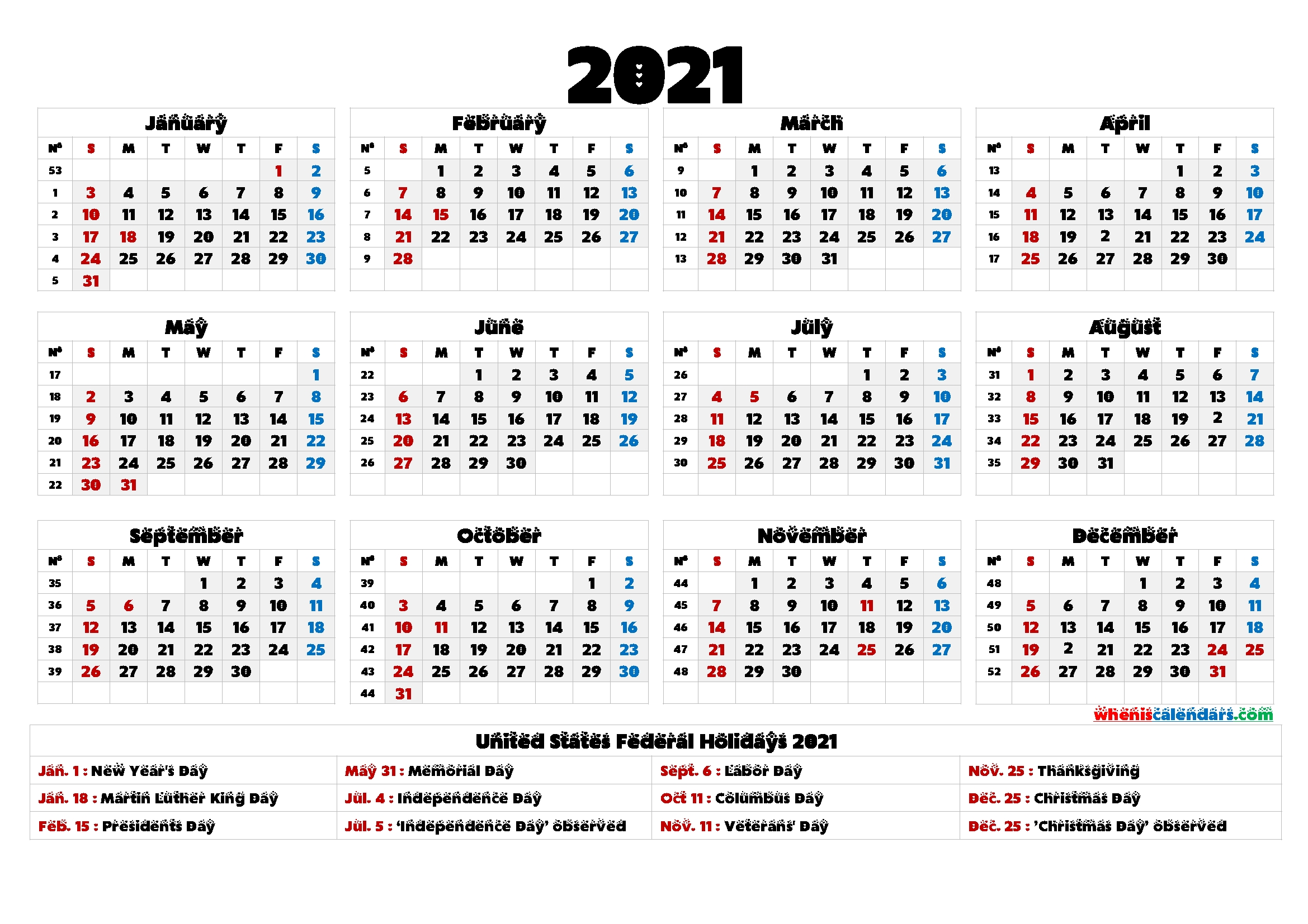 Free Printable 2021 Calendar Templates - 6 Templates