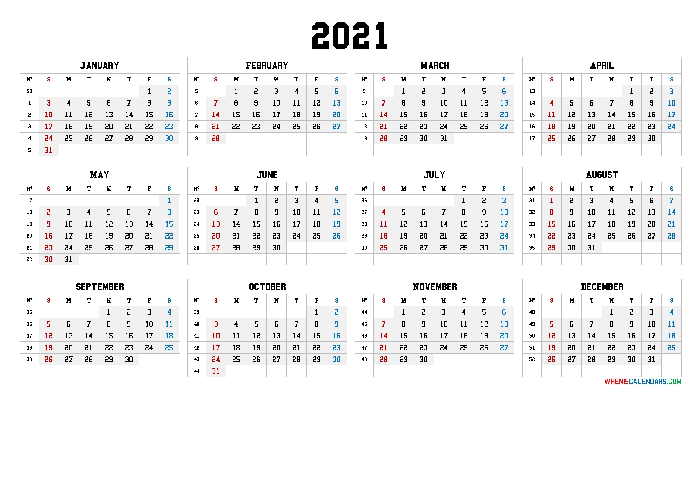 12 Month Calendar Printable 2021 (6 Templates)