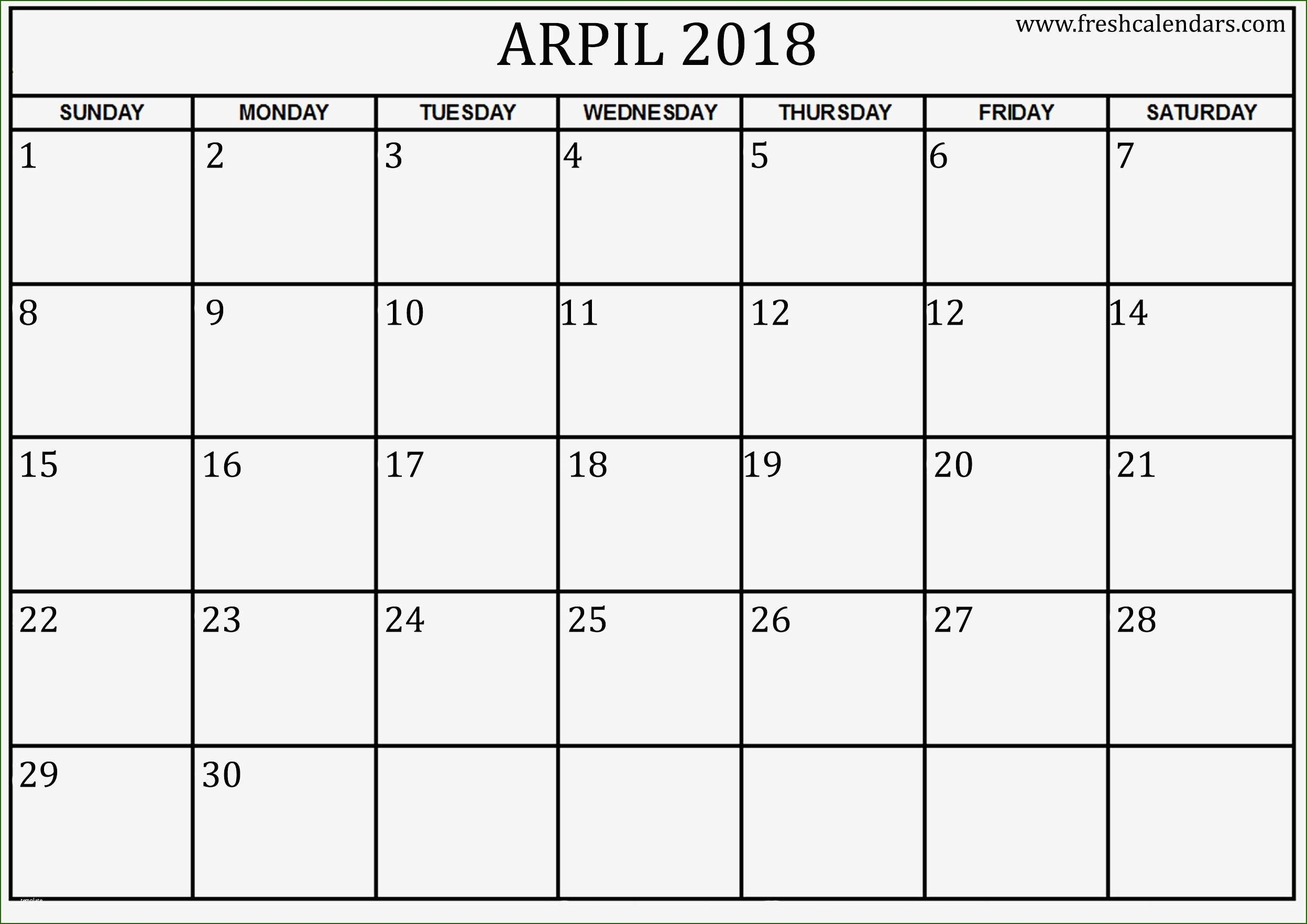 April 2018 Calendar Template Printable