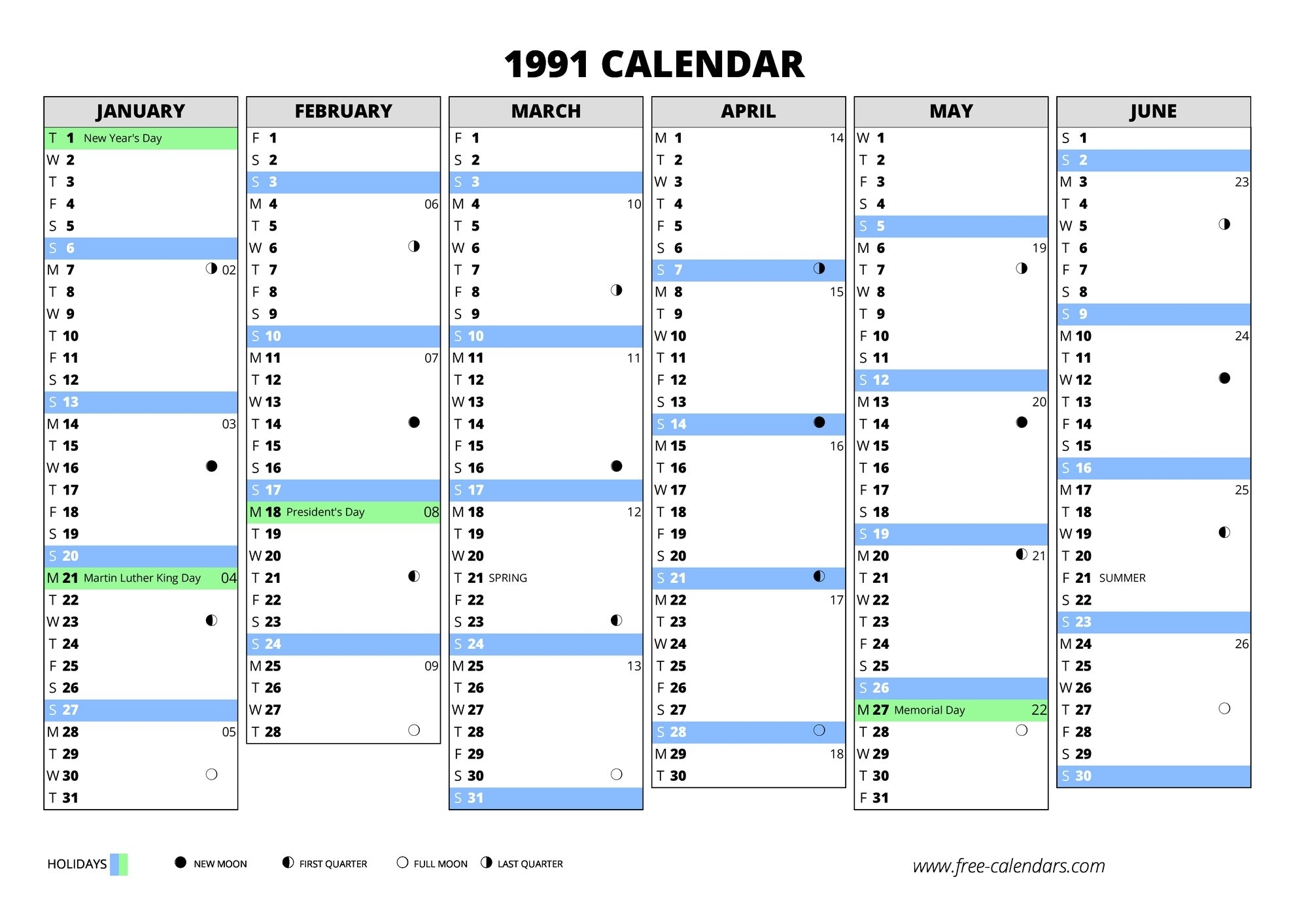 1991 Calendar ≡ Free-Calendars