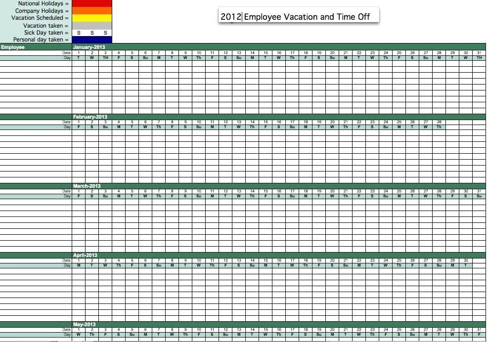 2012 Employee Vacation Time Tracking Template | Vacation