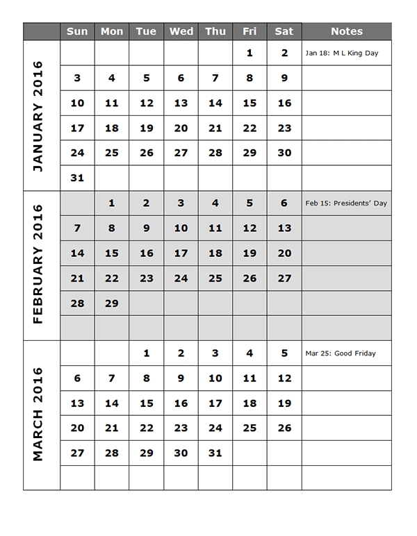 2016 Quarterly Calendar Template 14P - Free Printable