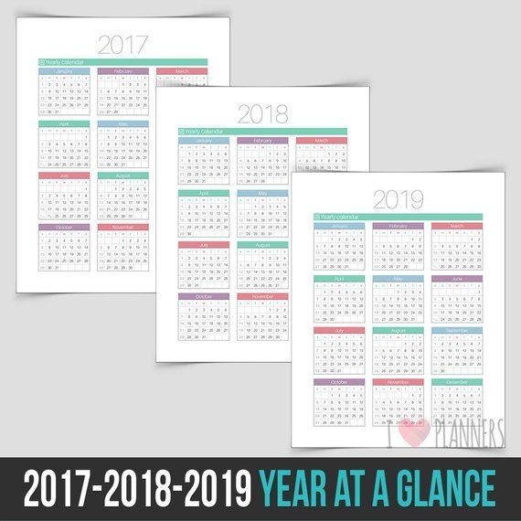 2017 / 2018 / 2019 Year At A Glance - Instant Download