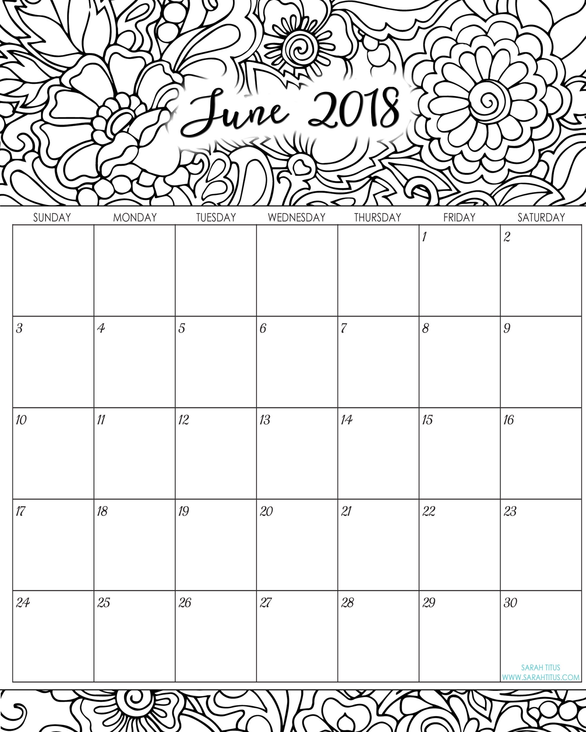 2018 Monthly Coloring Calendars Printables - Sarah Titus