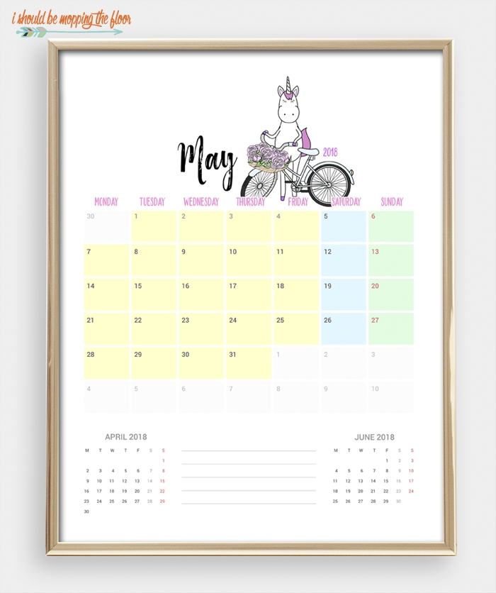 2018 Printable Unicorn Calendar | I Should Be Mopping The