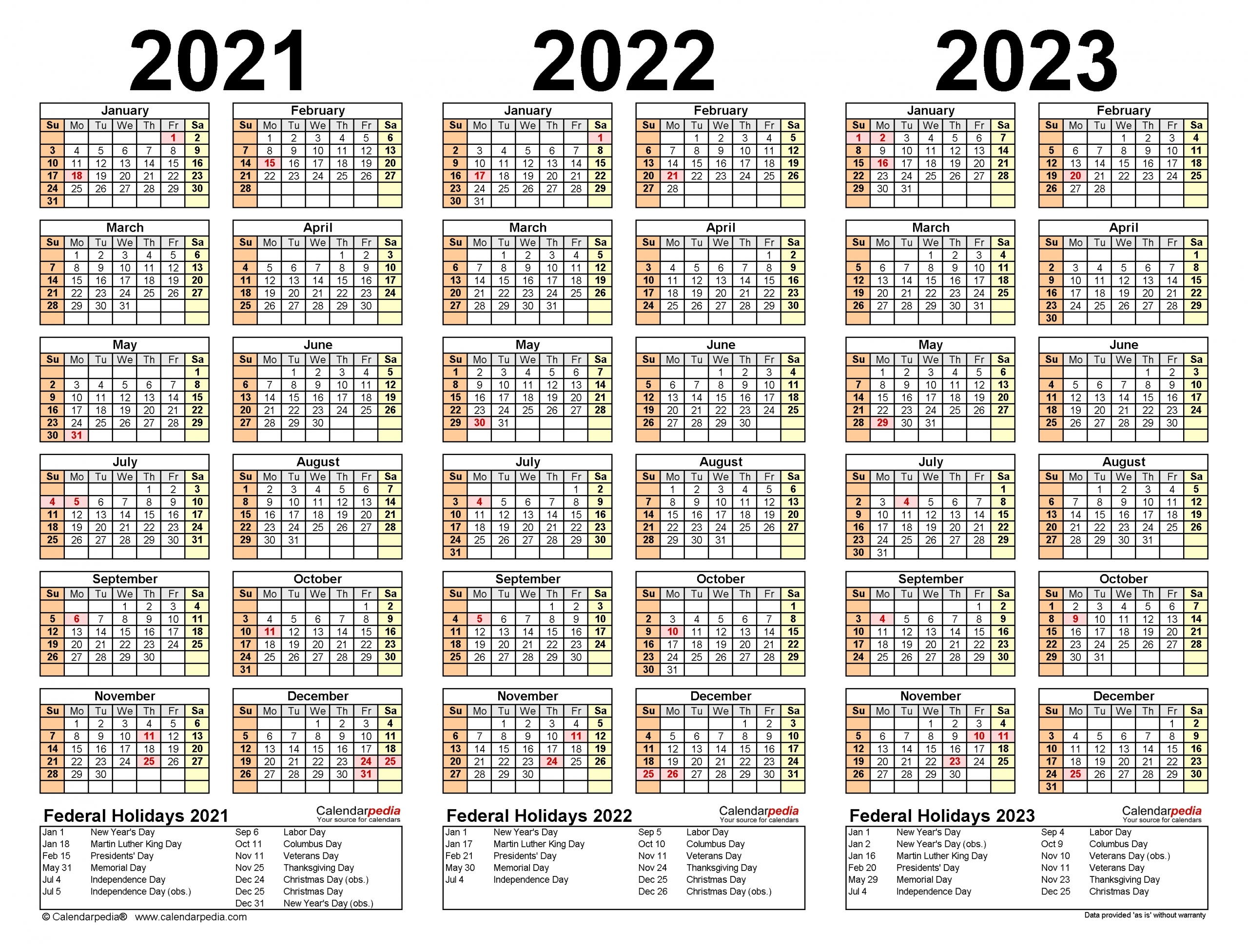 2020 2021 2022 2023 Calendar Printable One Page - Calendar
