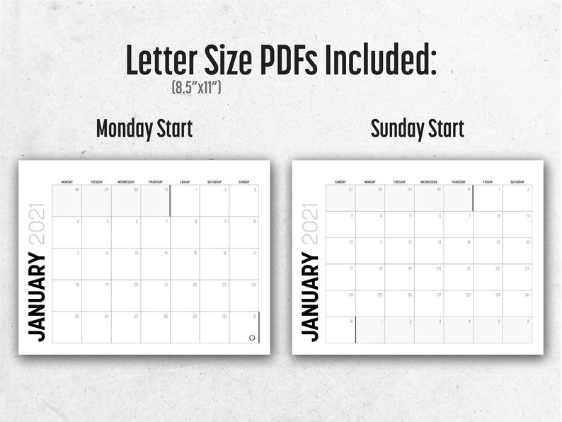 2020-2021 Calendar Printable Bold &amp; Minimalist // Monthly