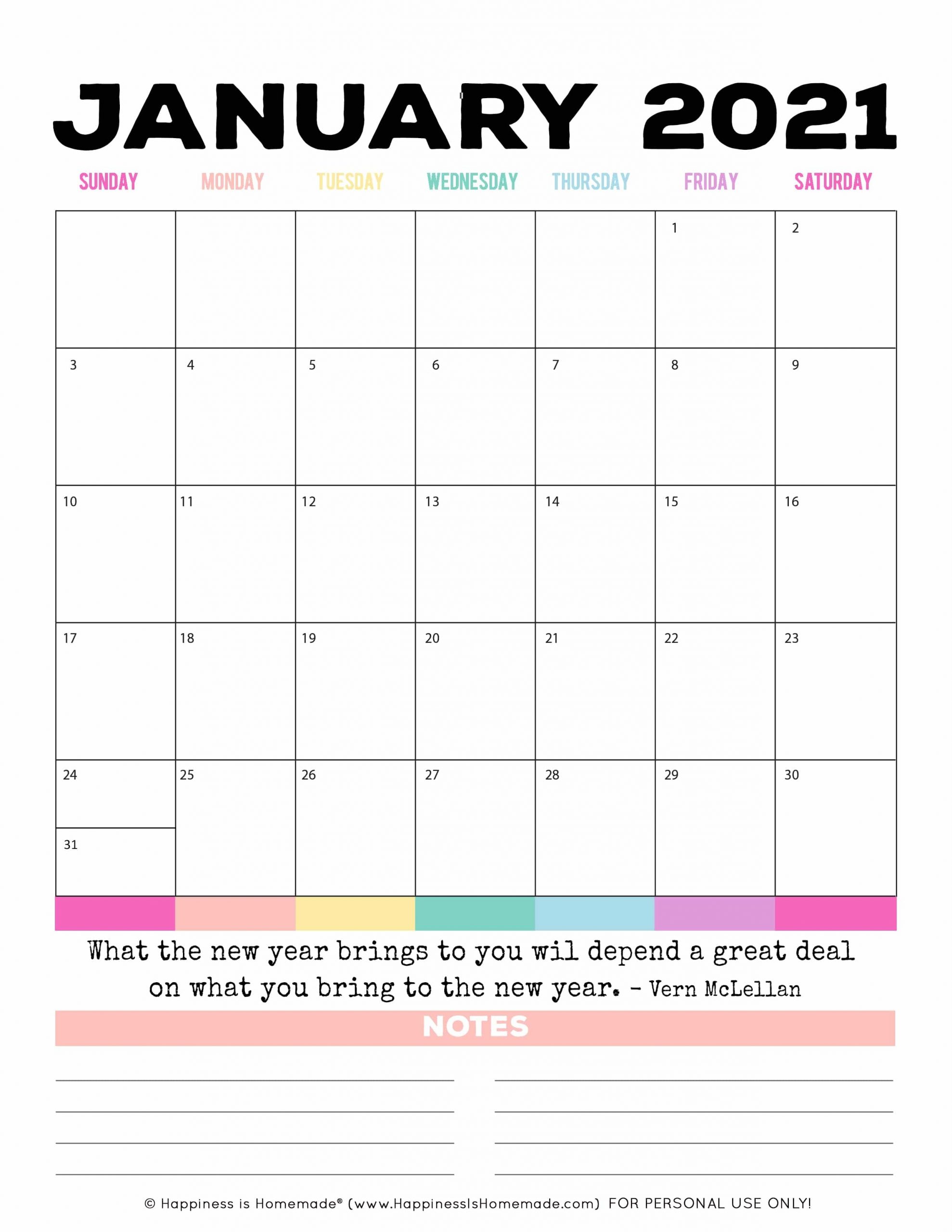 2020 - 2021 Free Printable Monthly Calendar - Happiness Is