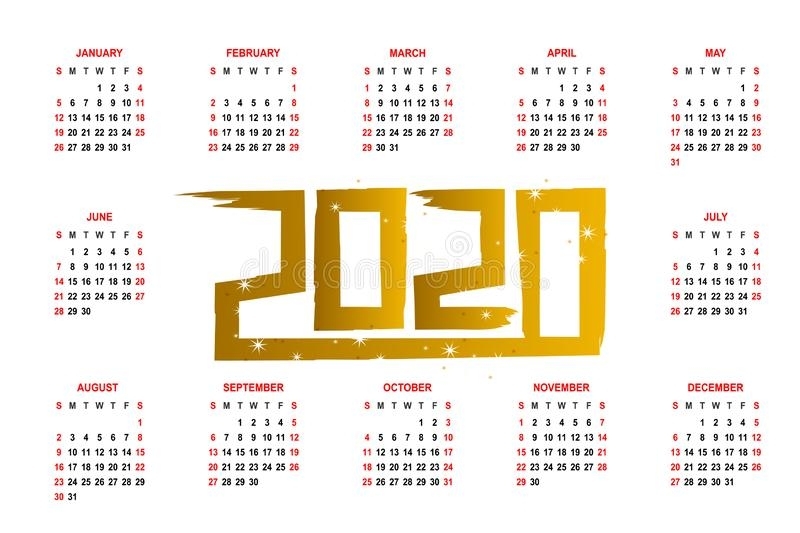 2020 Calendar Grid With Weeks Illustration Stock