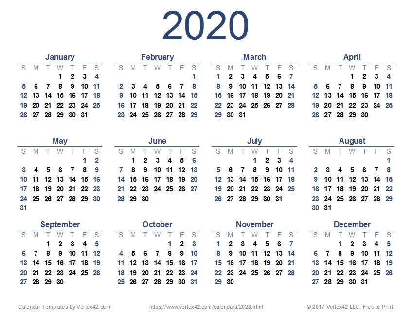 2020 Calendar Templates And Images