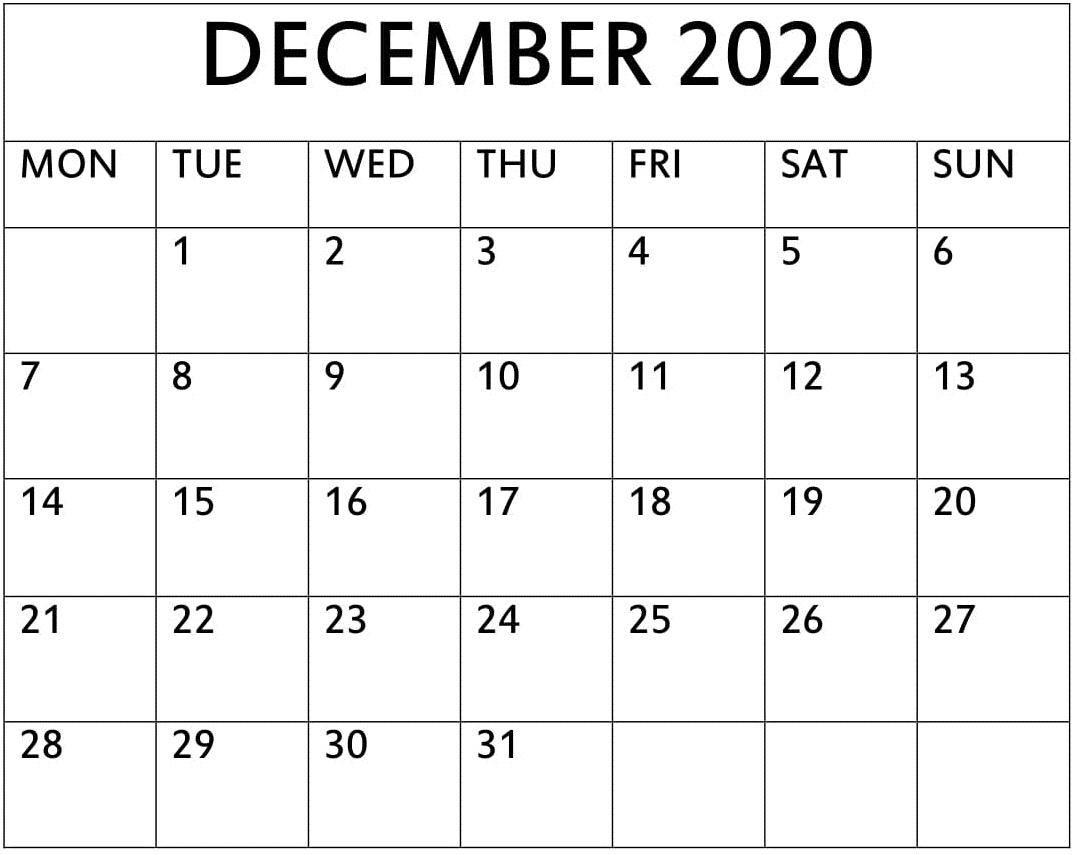 2020 Monthly Printable Calendar (January To December