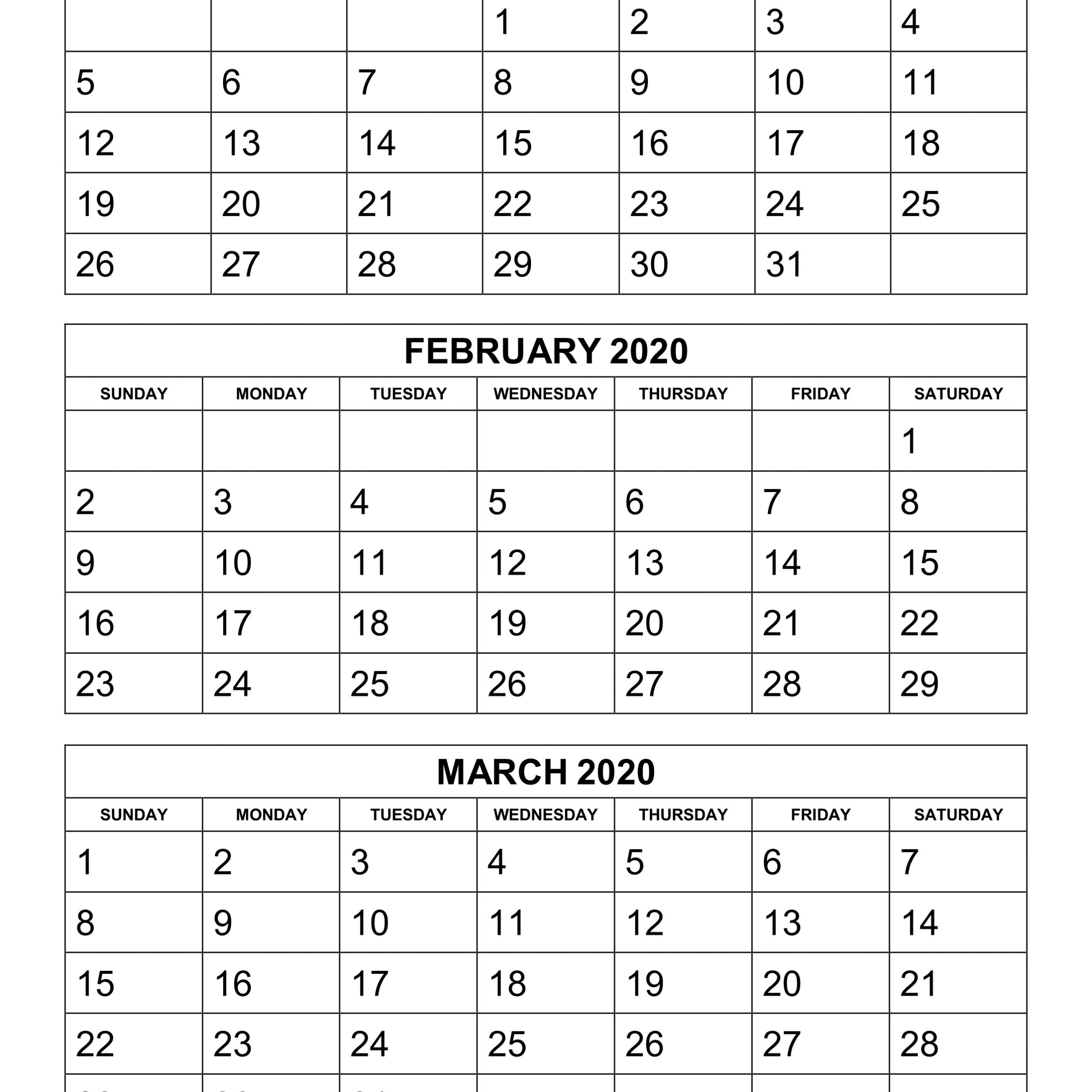 2020 Printable Monthly Calendar Vertical | Free Printable