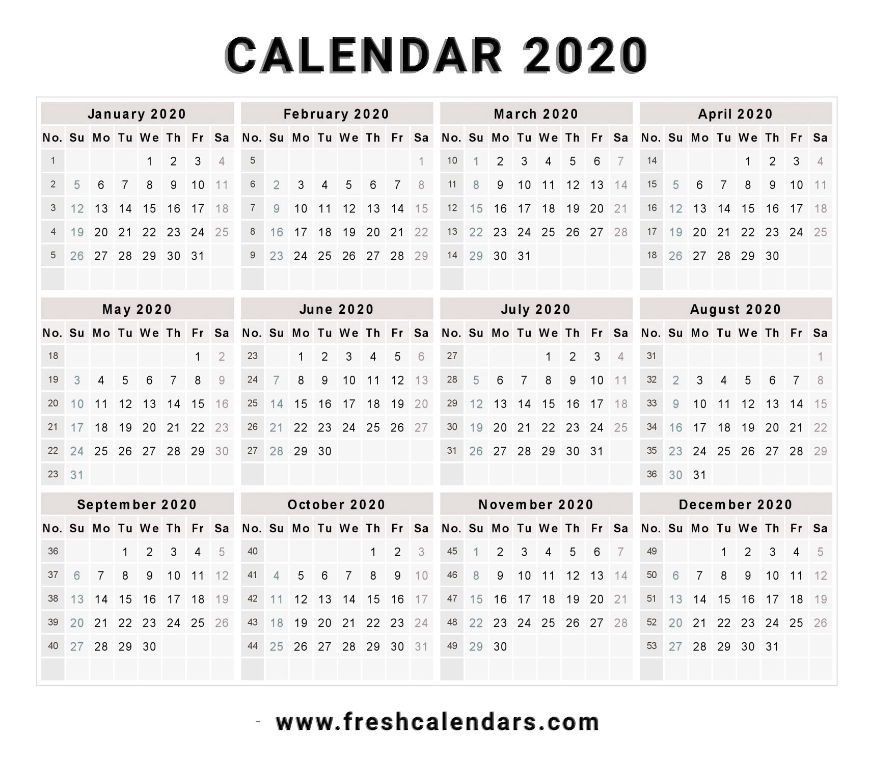 2020 Week Wise Calendar - Calendar Inspiration Design