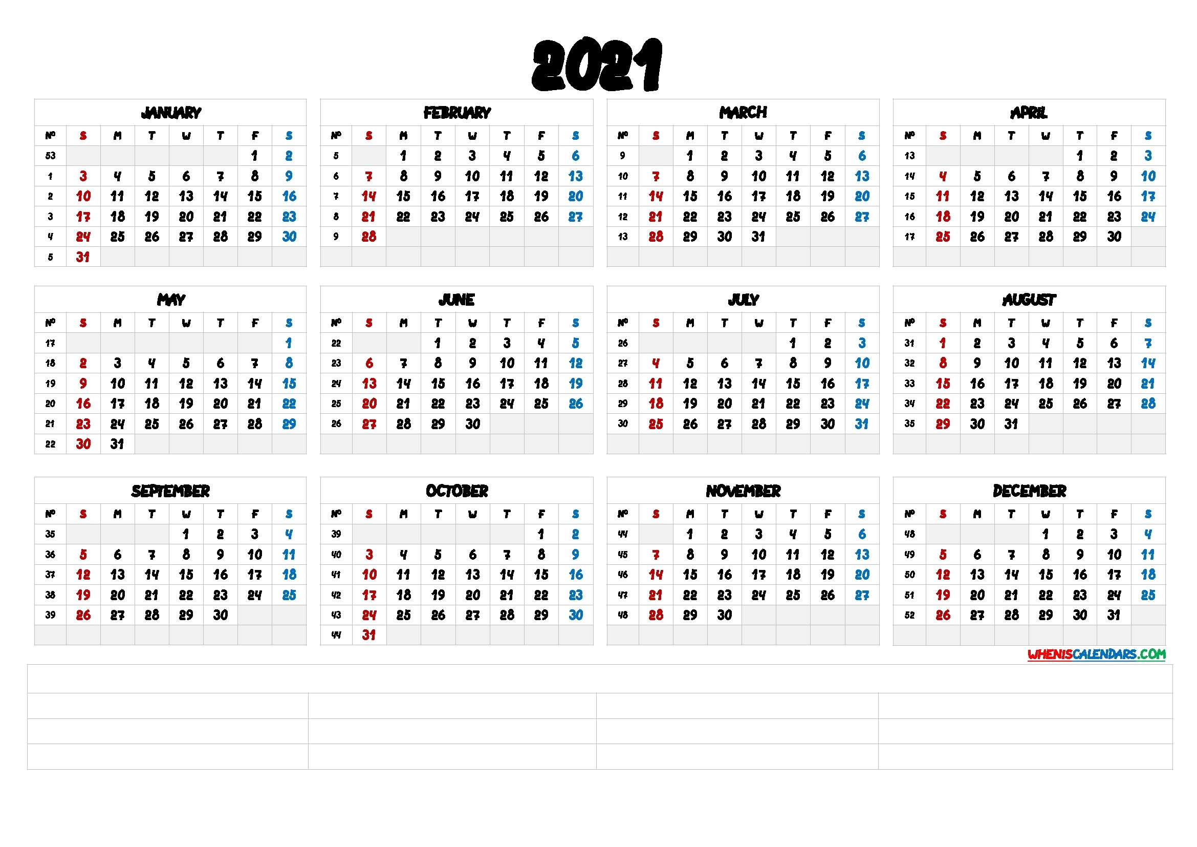 2021 12 Month Calendar Printable [Premium Templates