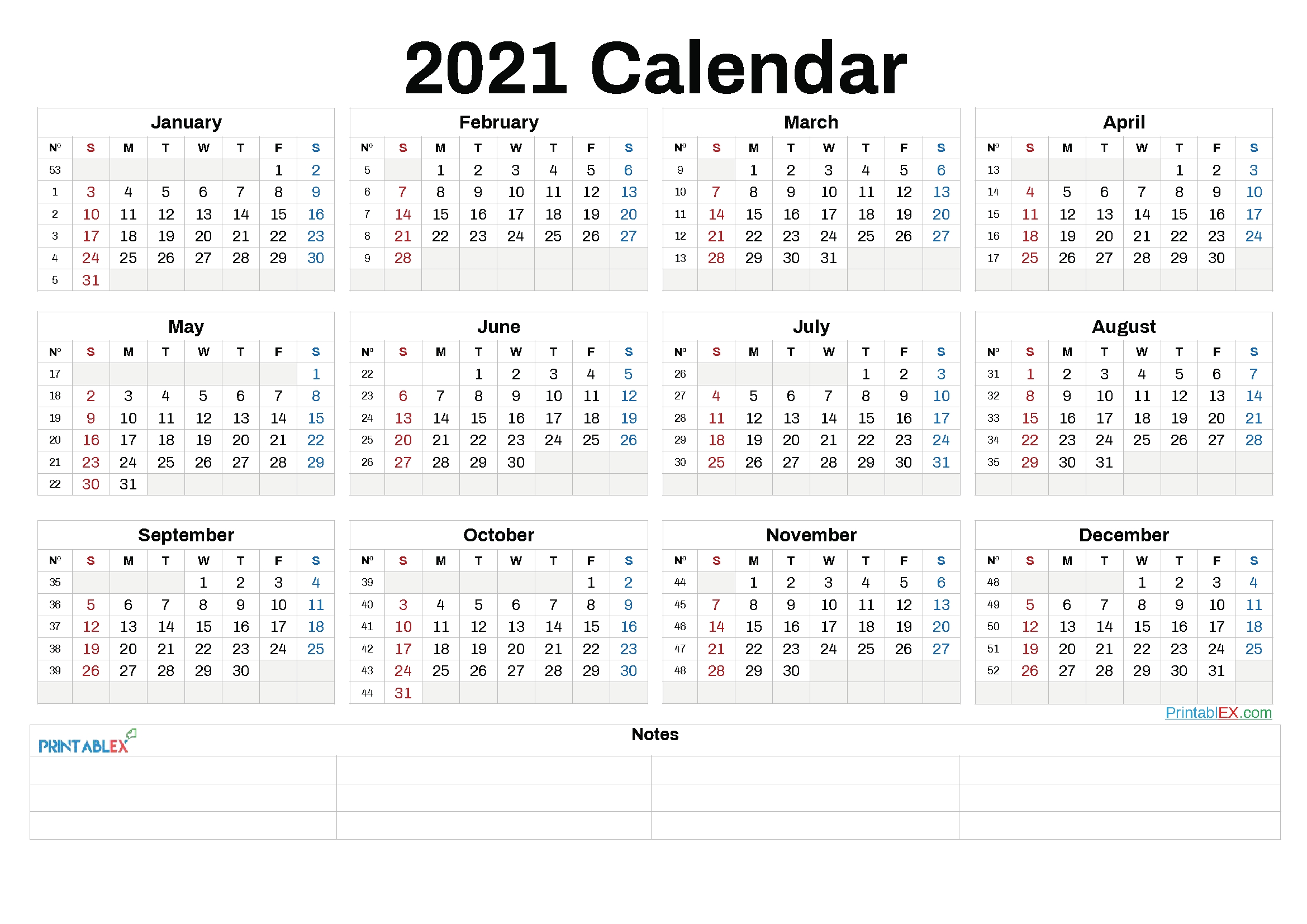 2021 Annual Calendar Printable | 2021 Printable Calendars