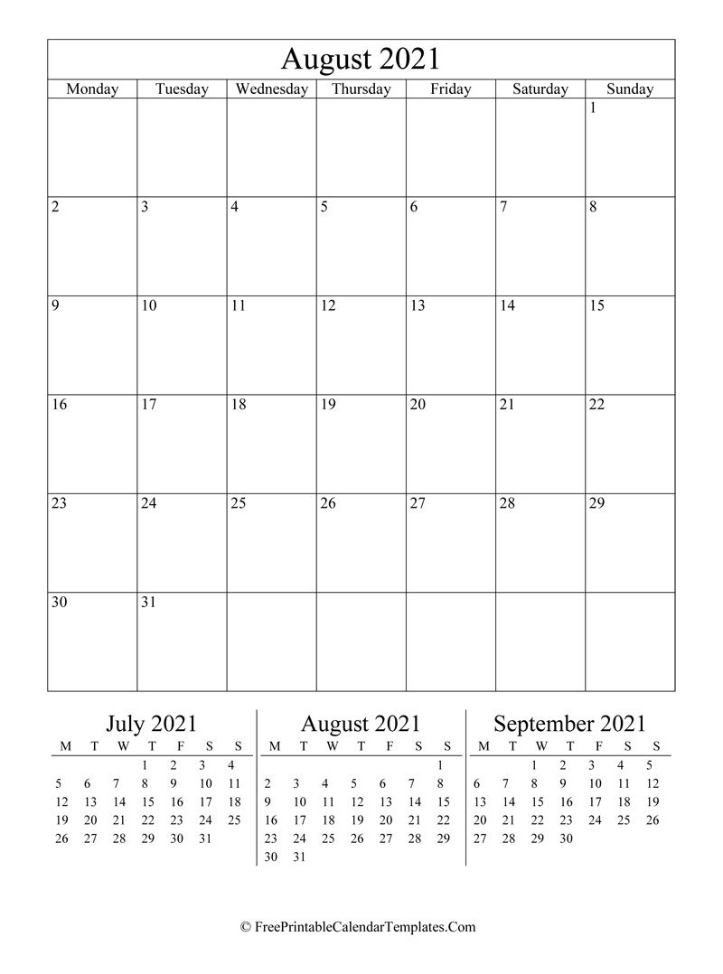 2021 August Calendar Printable (Vertical)