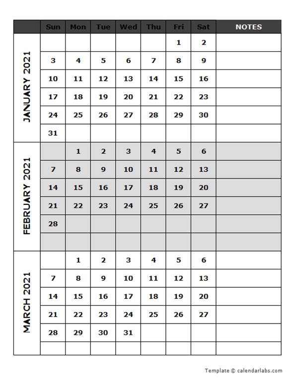 2021 Blank Quarterly Calendar - Free Printable Templates