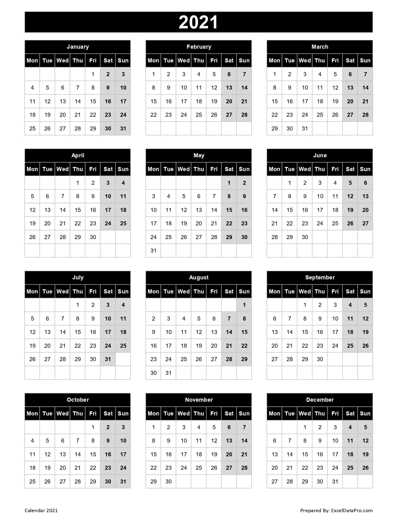 2021 Calendar In Excelweek | Calendar Printables Free