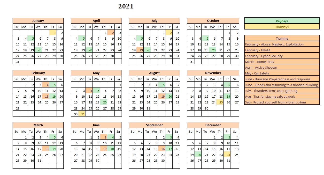 2021 Calendar - Seasons Primary Home Care