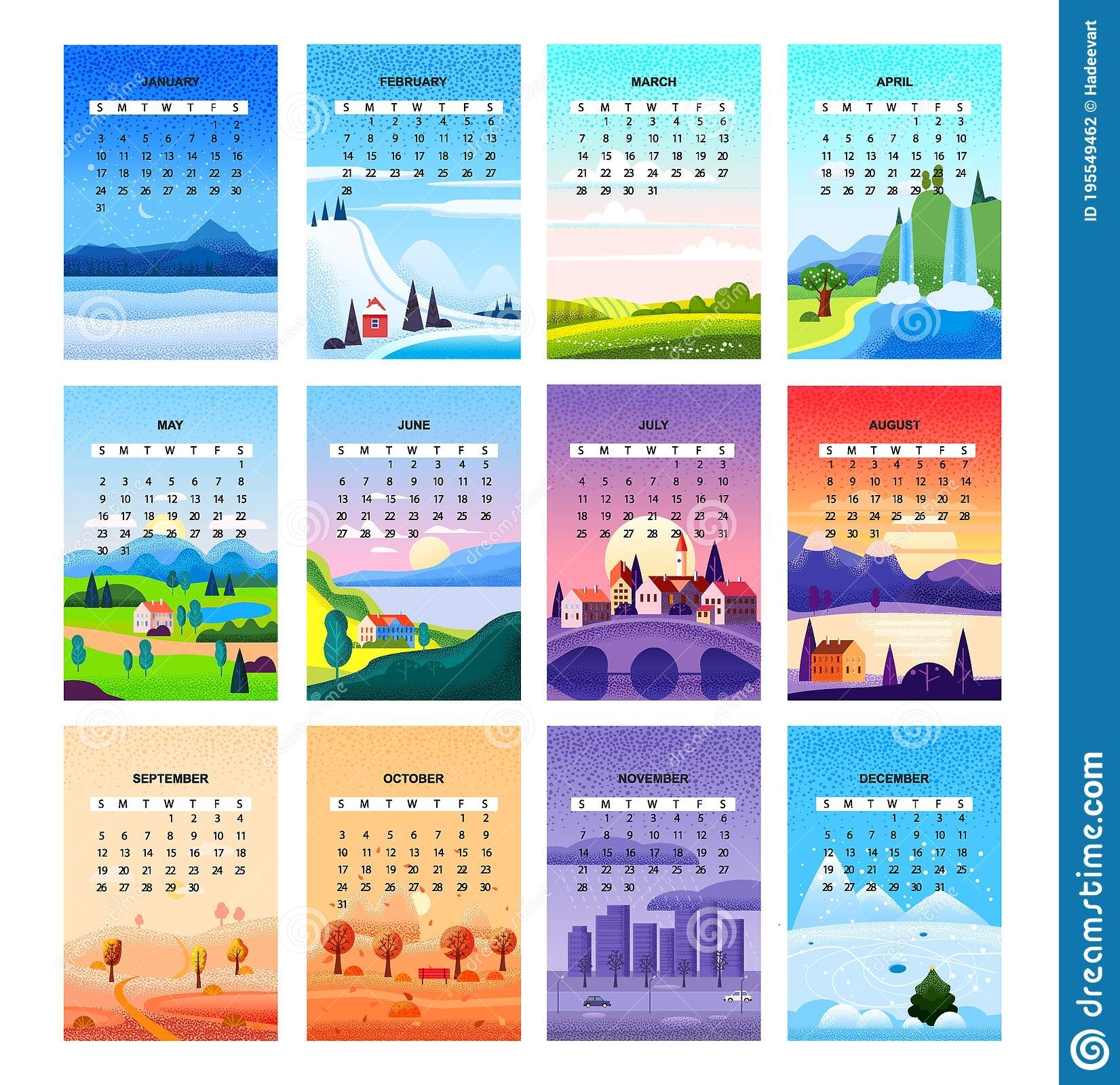 2021 Calendar Set Minimalistic Landscape Natural