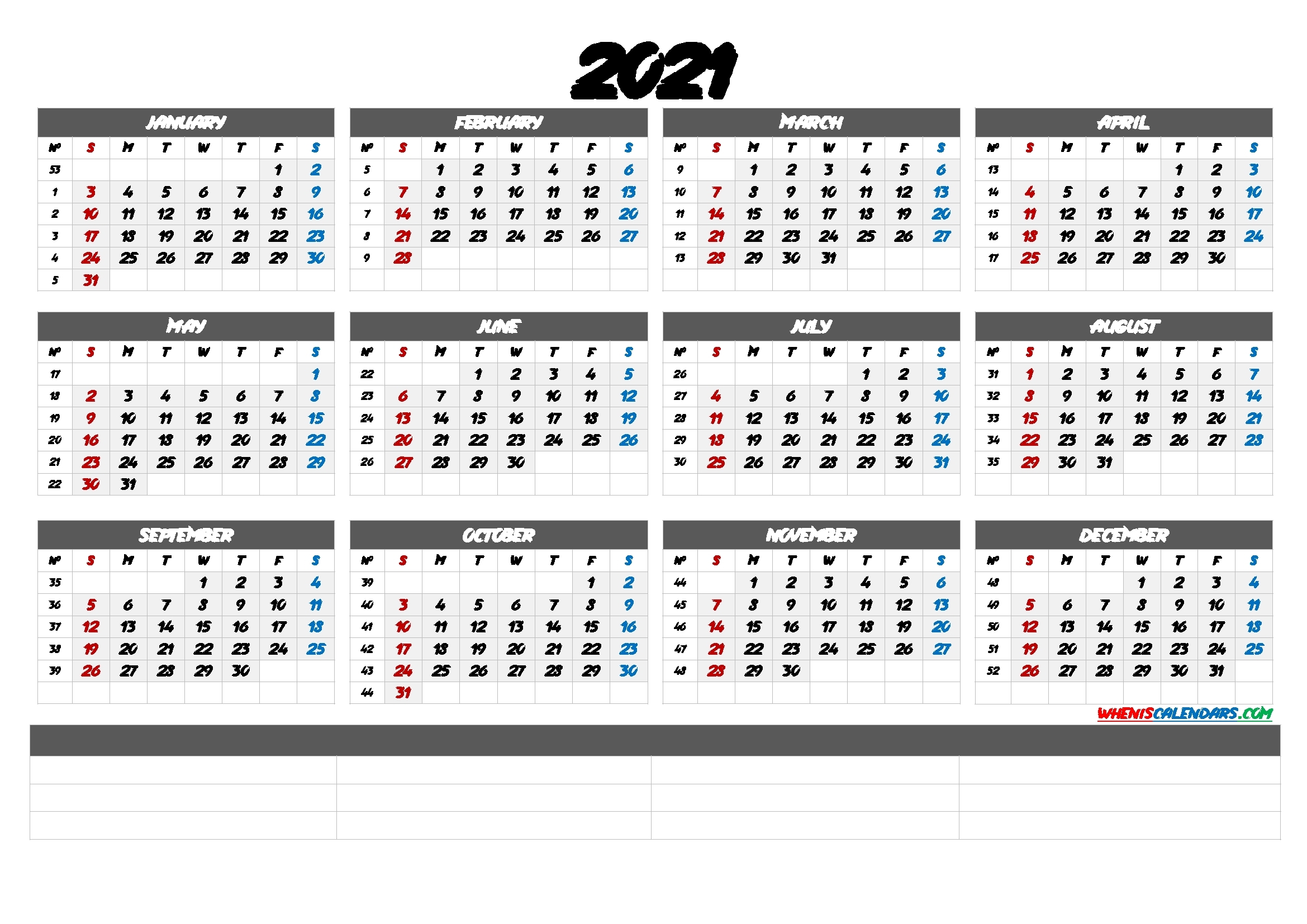 2021 Calendar With Week Number Printable Free / 2021 Free