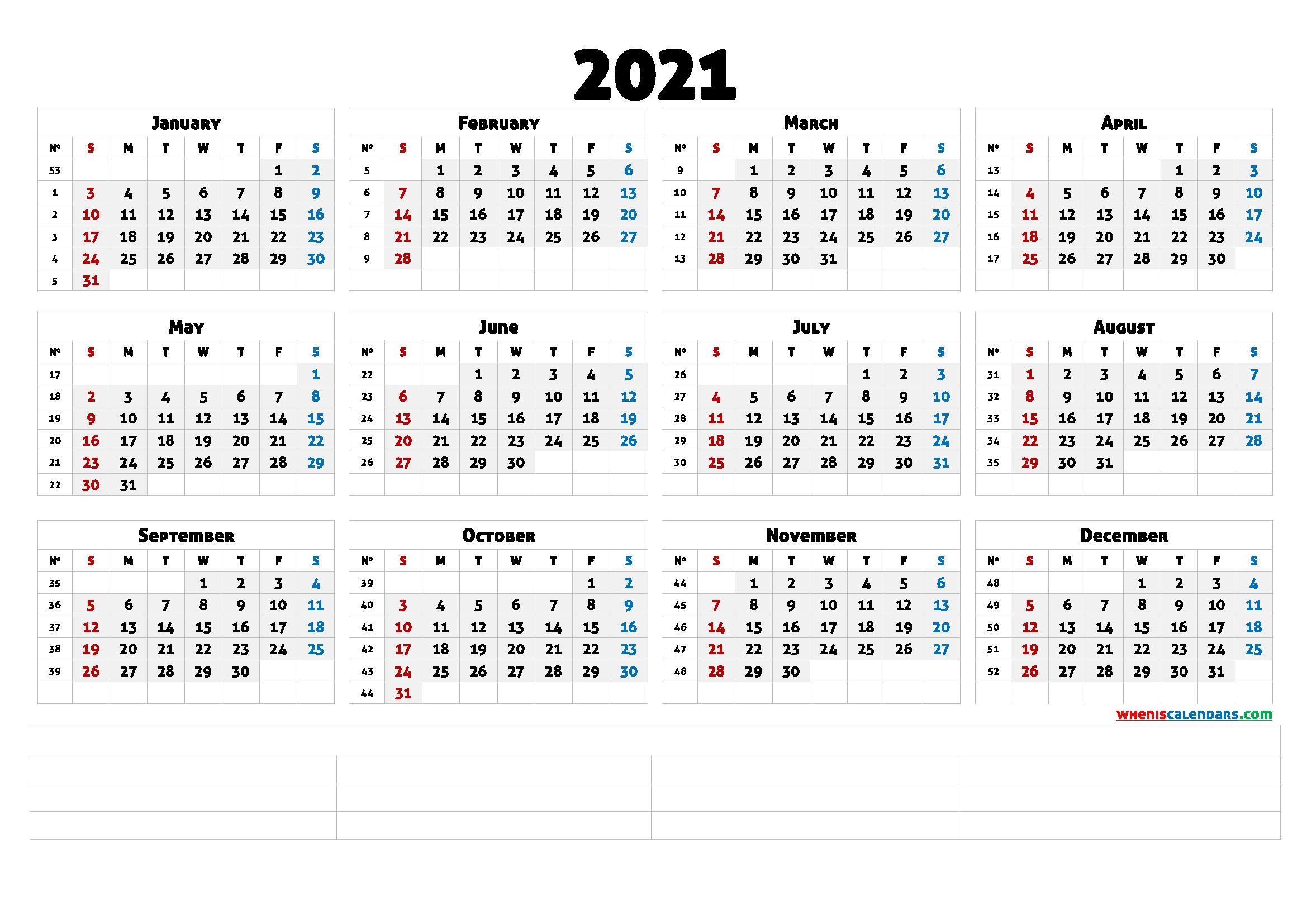 2021 Calendar With Week Number Printable Free : January