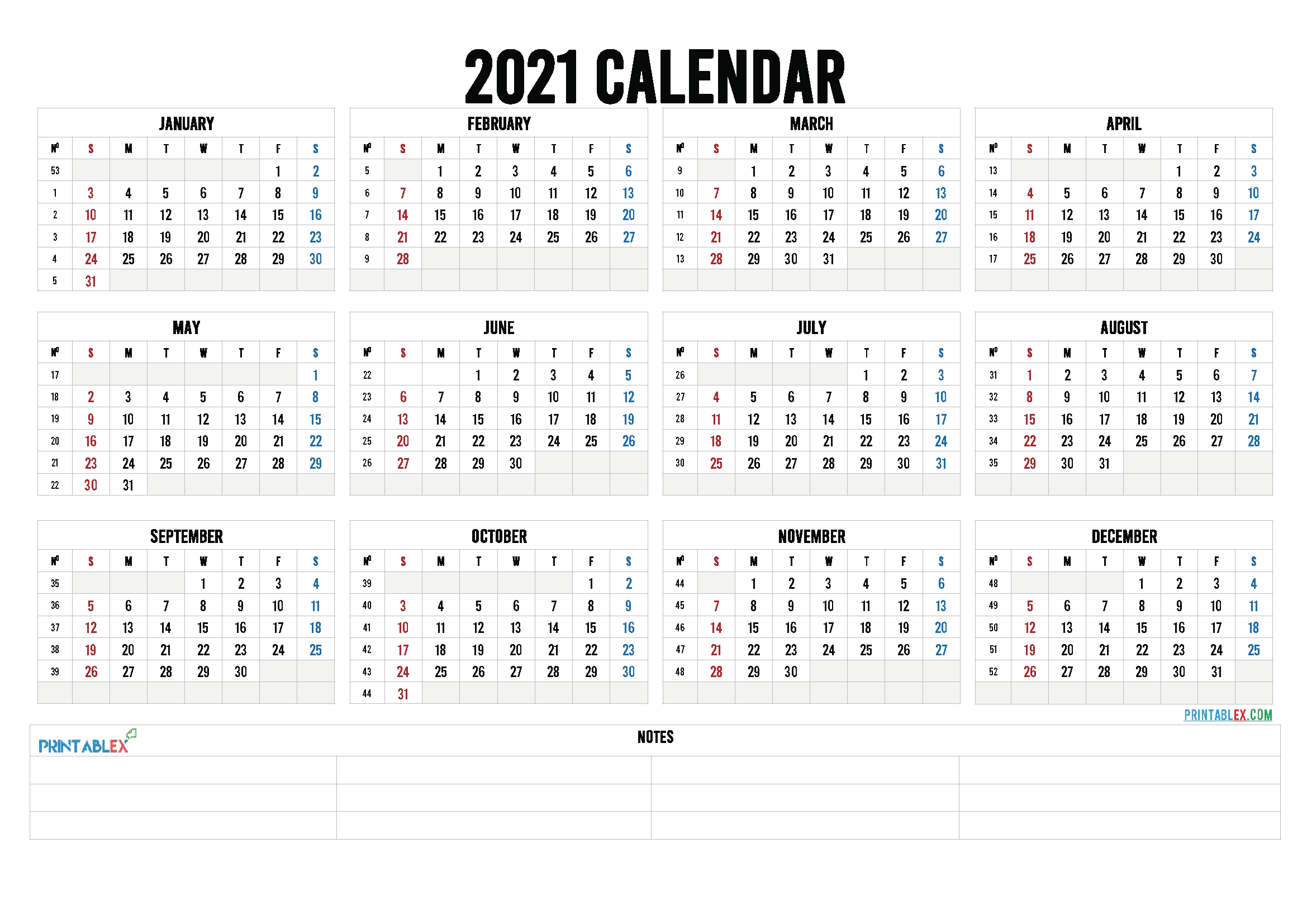 2021 Calendar With Week Number Printable Free : List Of