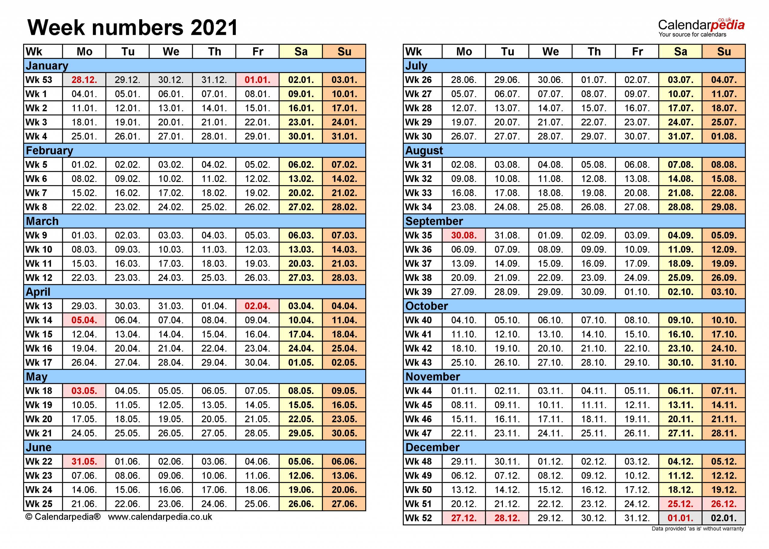 2021 Calendar With Week Number Printable Free / Pin On