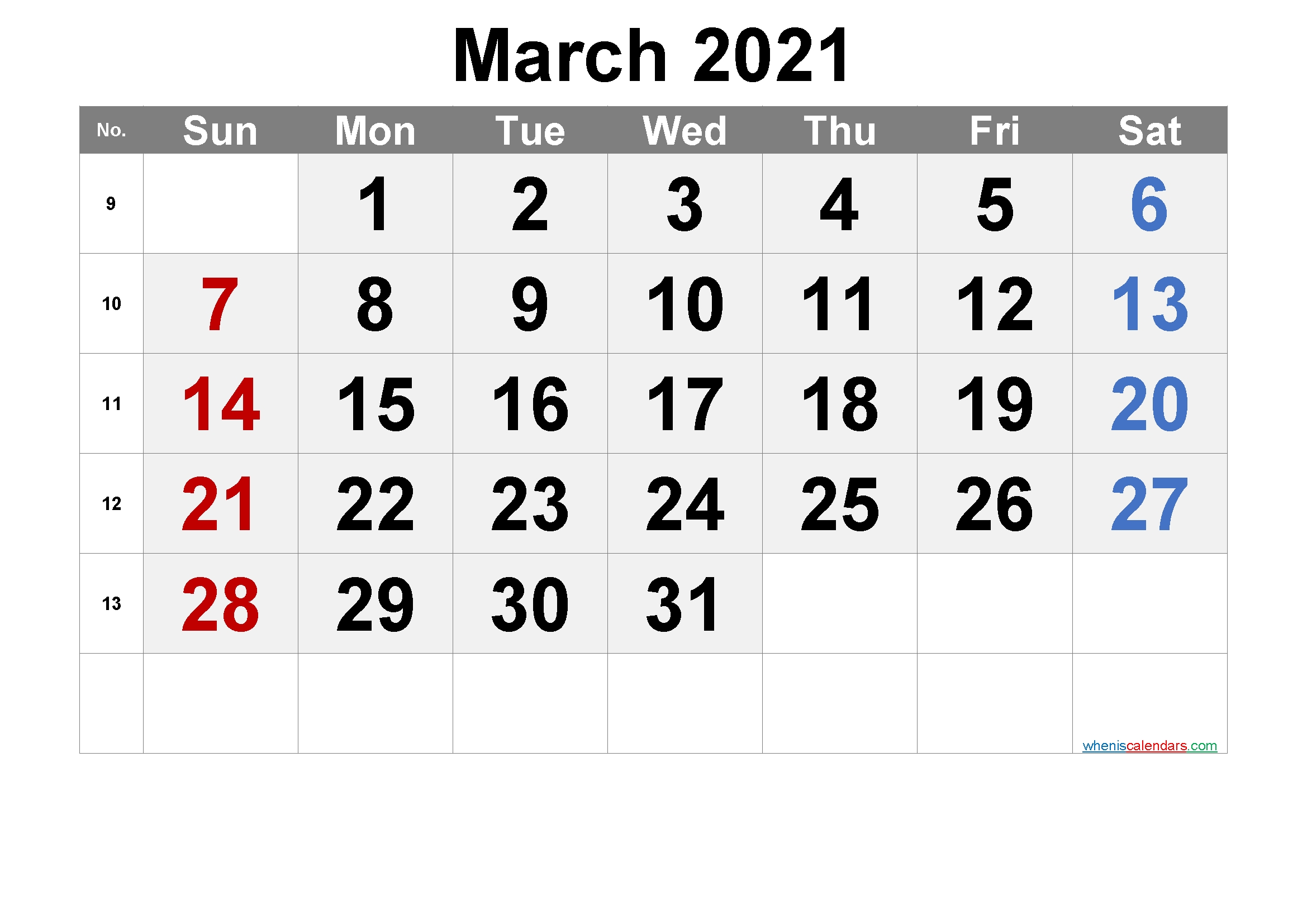 2021 Calendar With Week Number Printable Free / Week