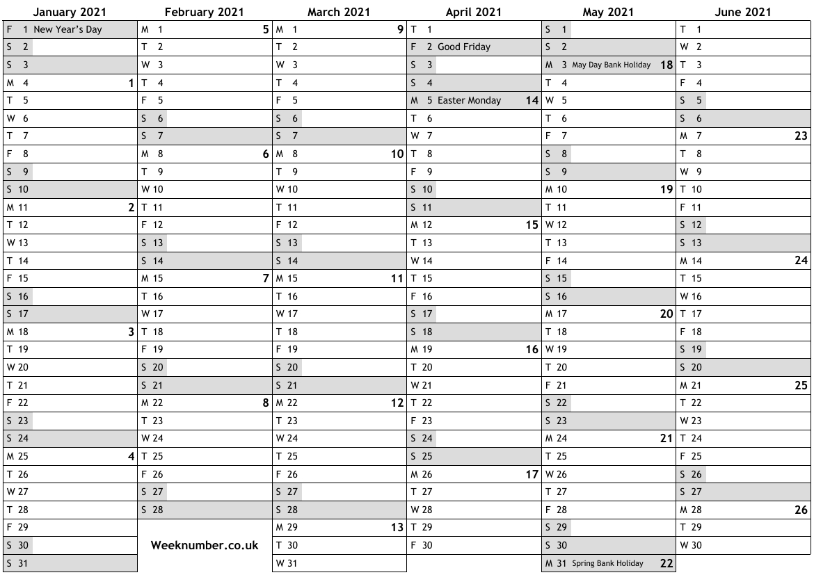 2021 Calendar With Week Numbers And Holidays For England