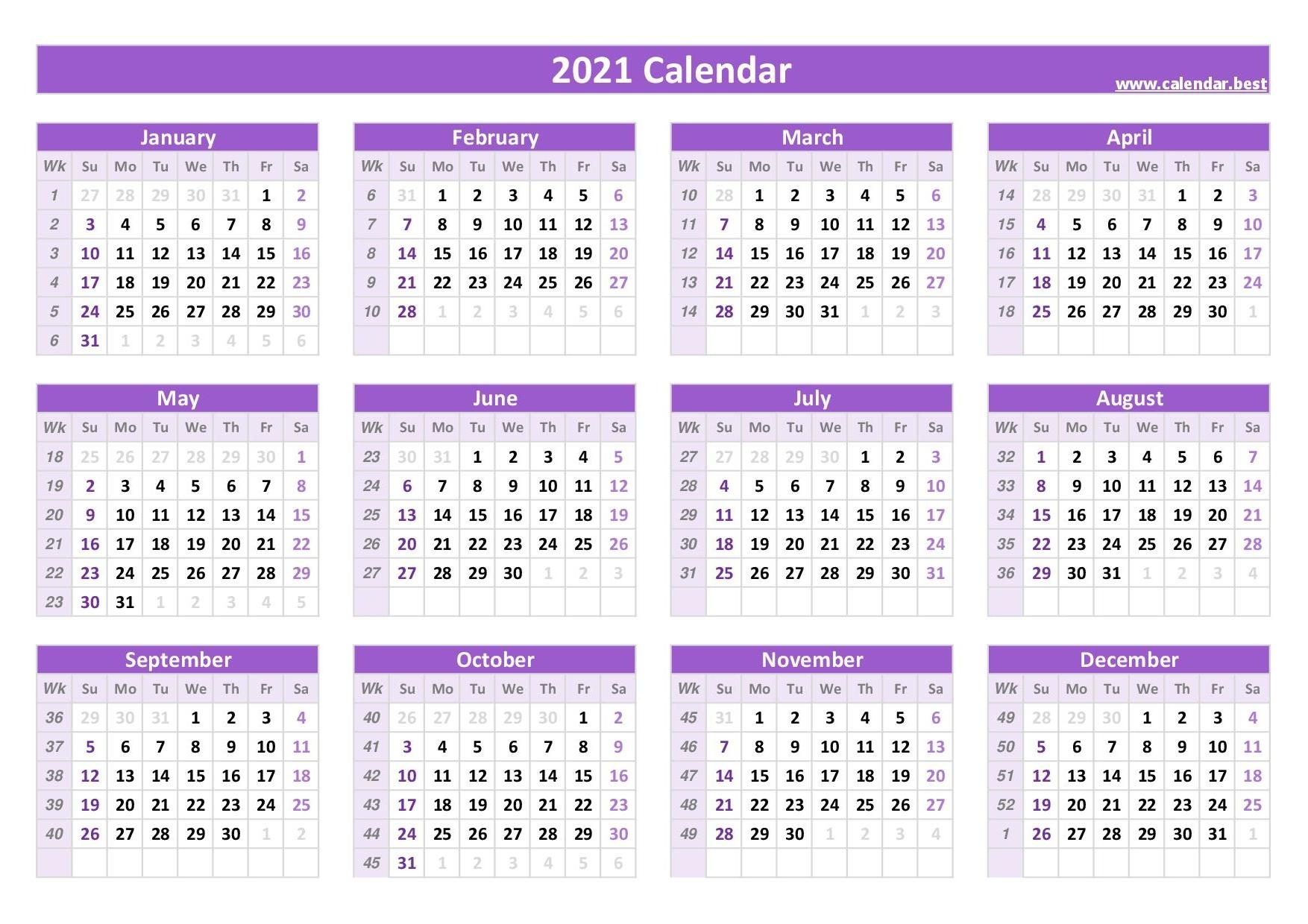 2021 Calendar With Week Numbers -Calendar.best