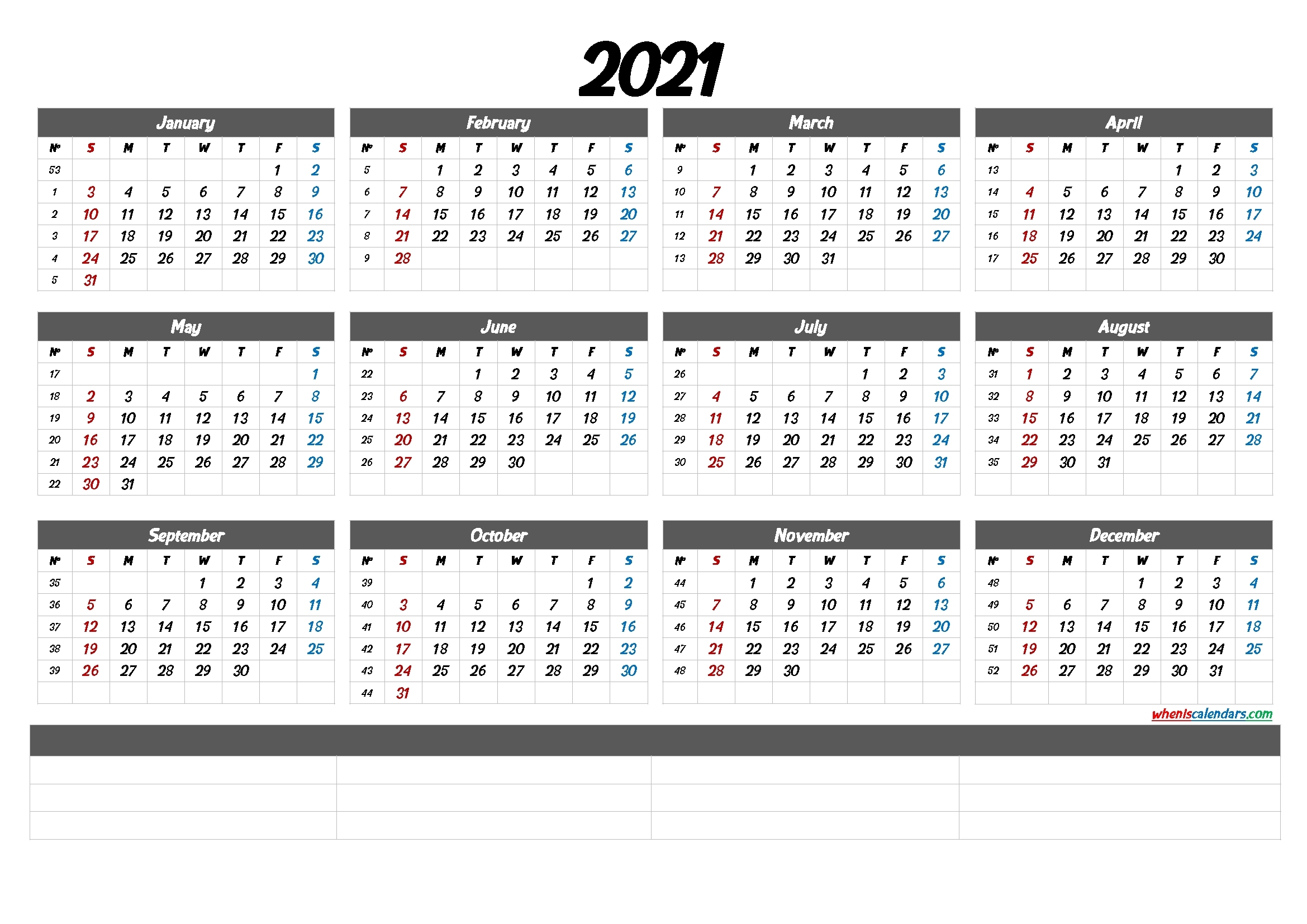 2021 Calendar With Week Numbers Printable (6 Templates