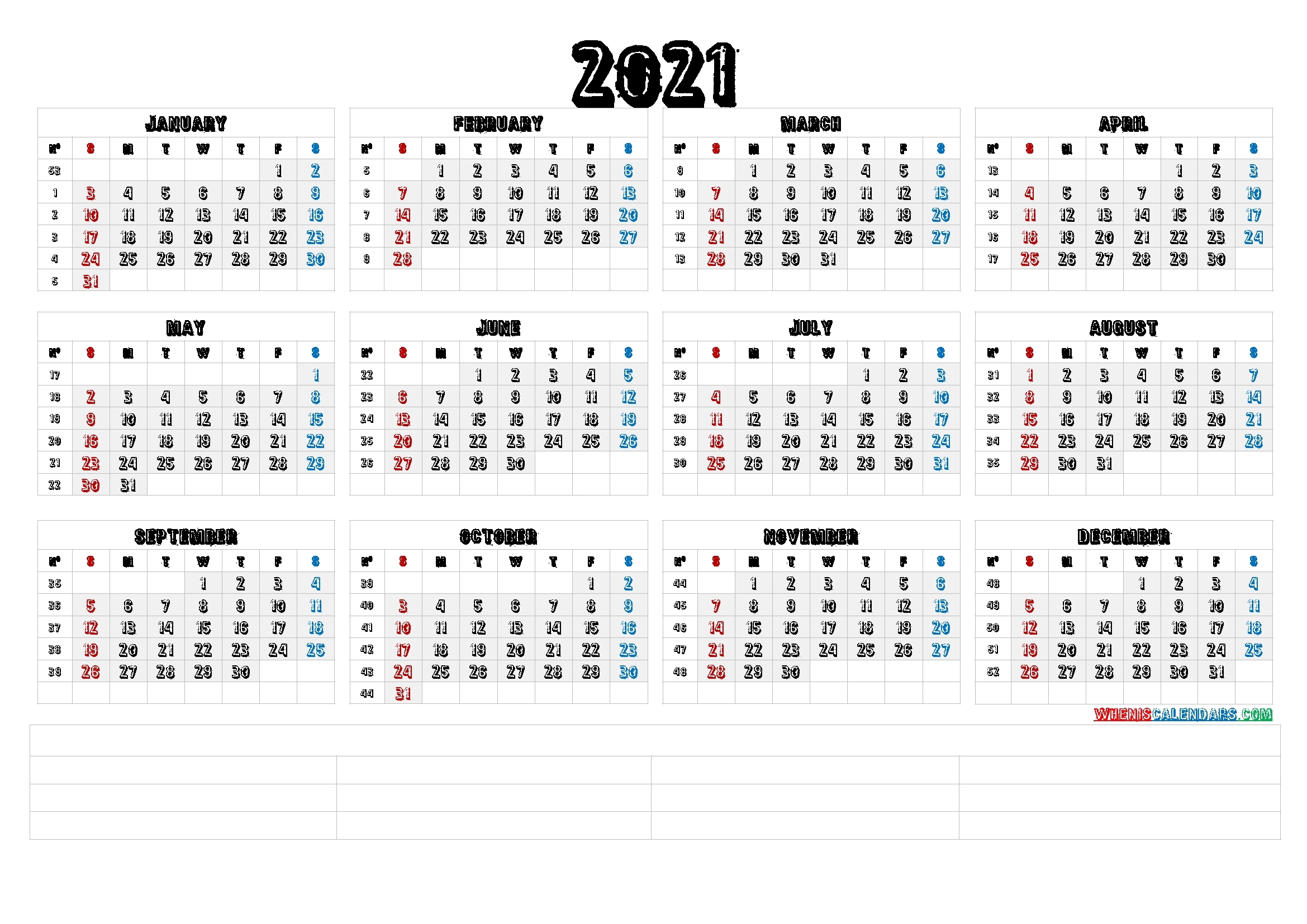 2021 Calendar With Week Numbers Printable (6 Templates