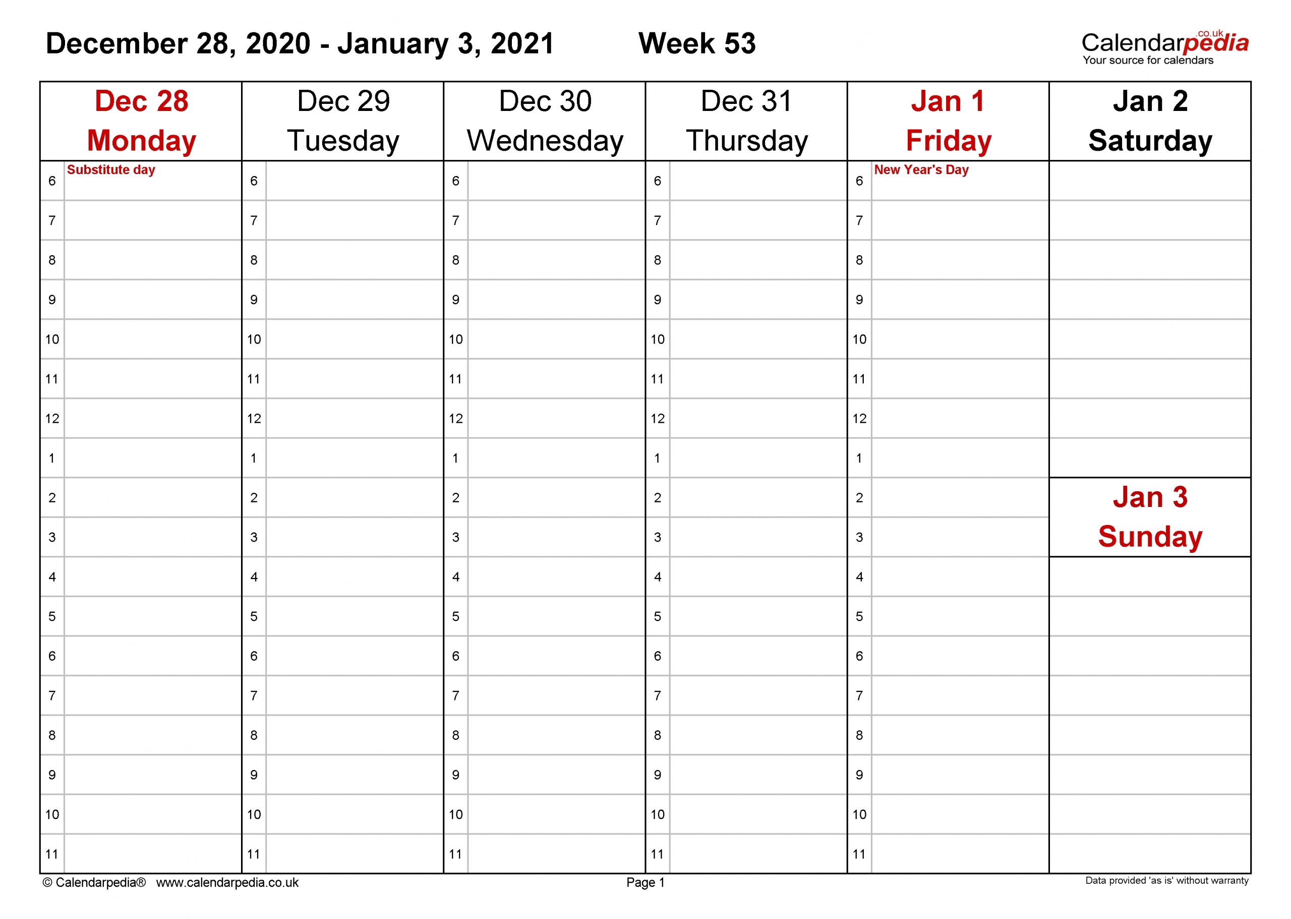 2021 Calnderweek No Excel | Calendar Template Printable