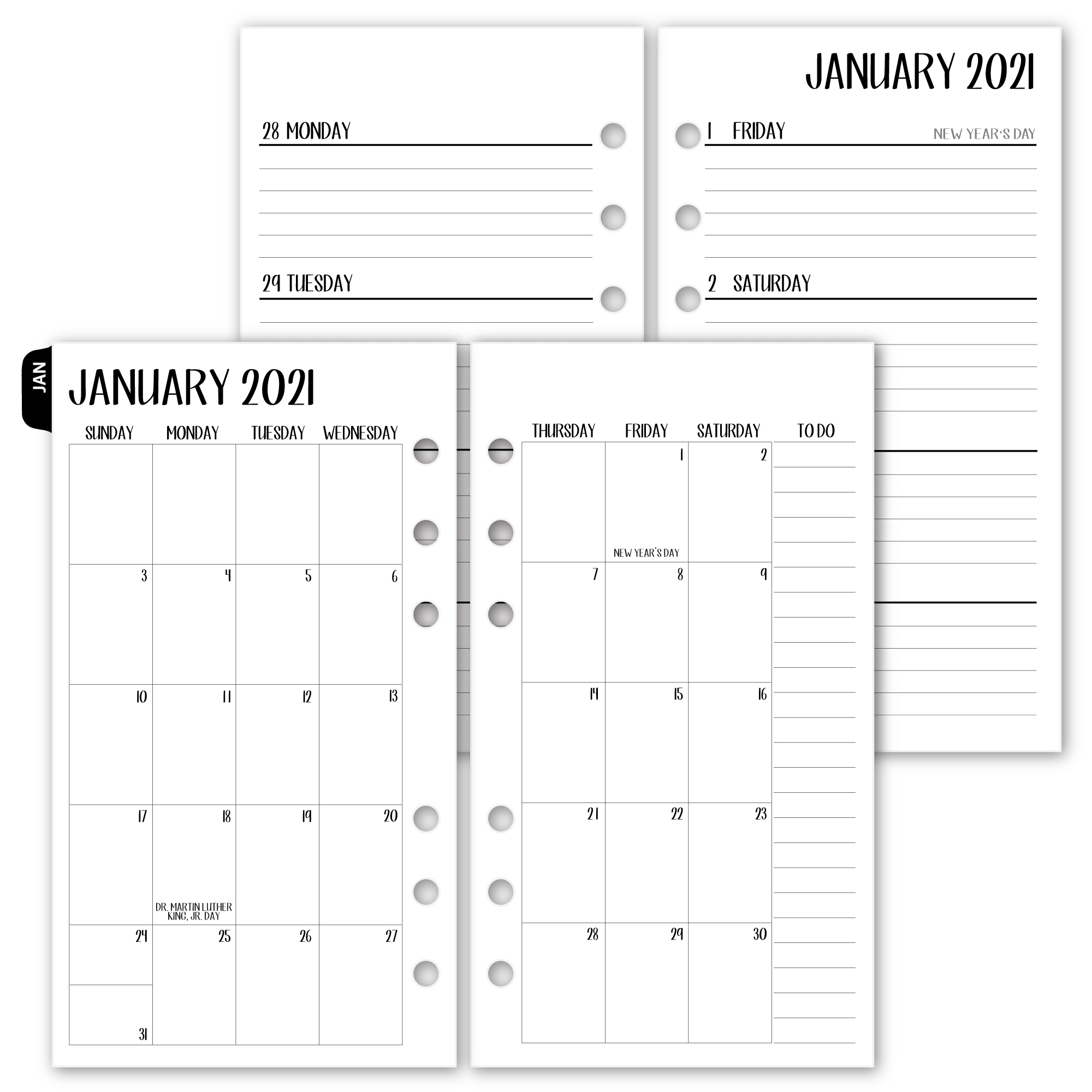 2021 Complete Horizontal Tabbed Deluxe Calendar For Rings